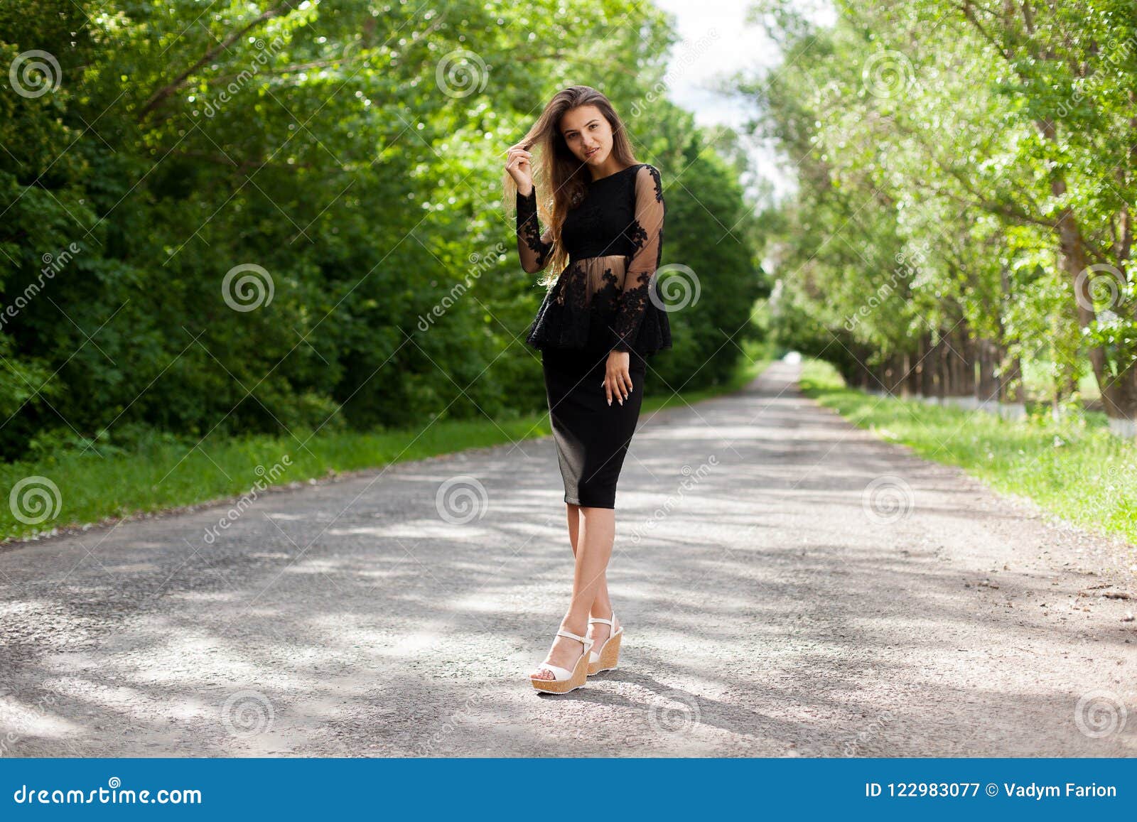 Steep Slender Ukrainian Woman on the Asphalt Old Road Stock Image ...