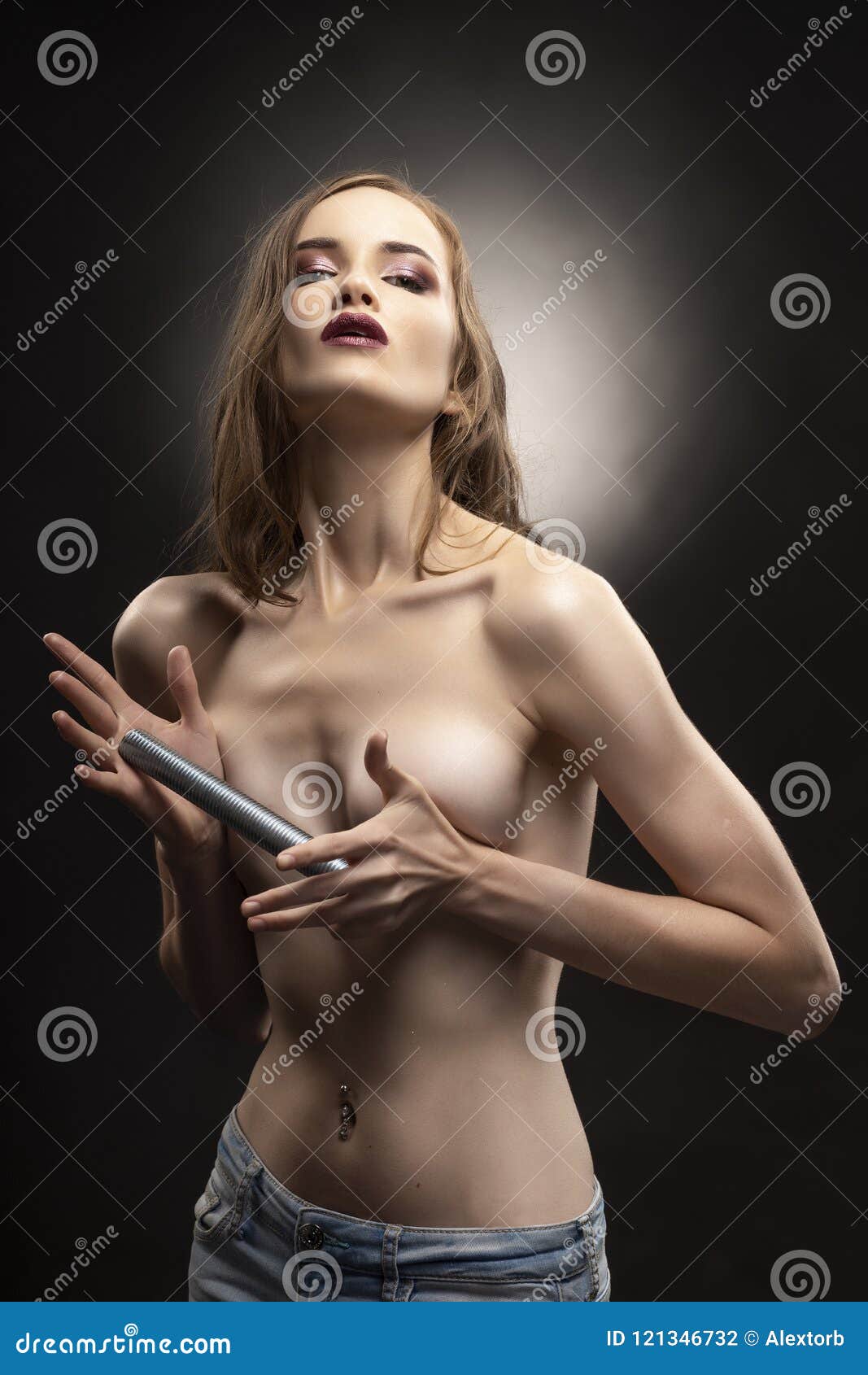 Beautiful Slim Athletic Topless Girl Model Holds in Her Hands an Stock  Photo - Image of copy, bolt: 121346732