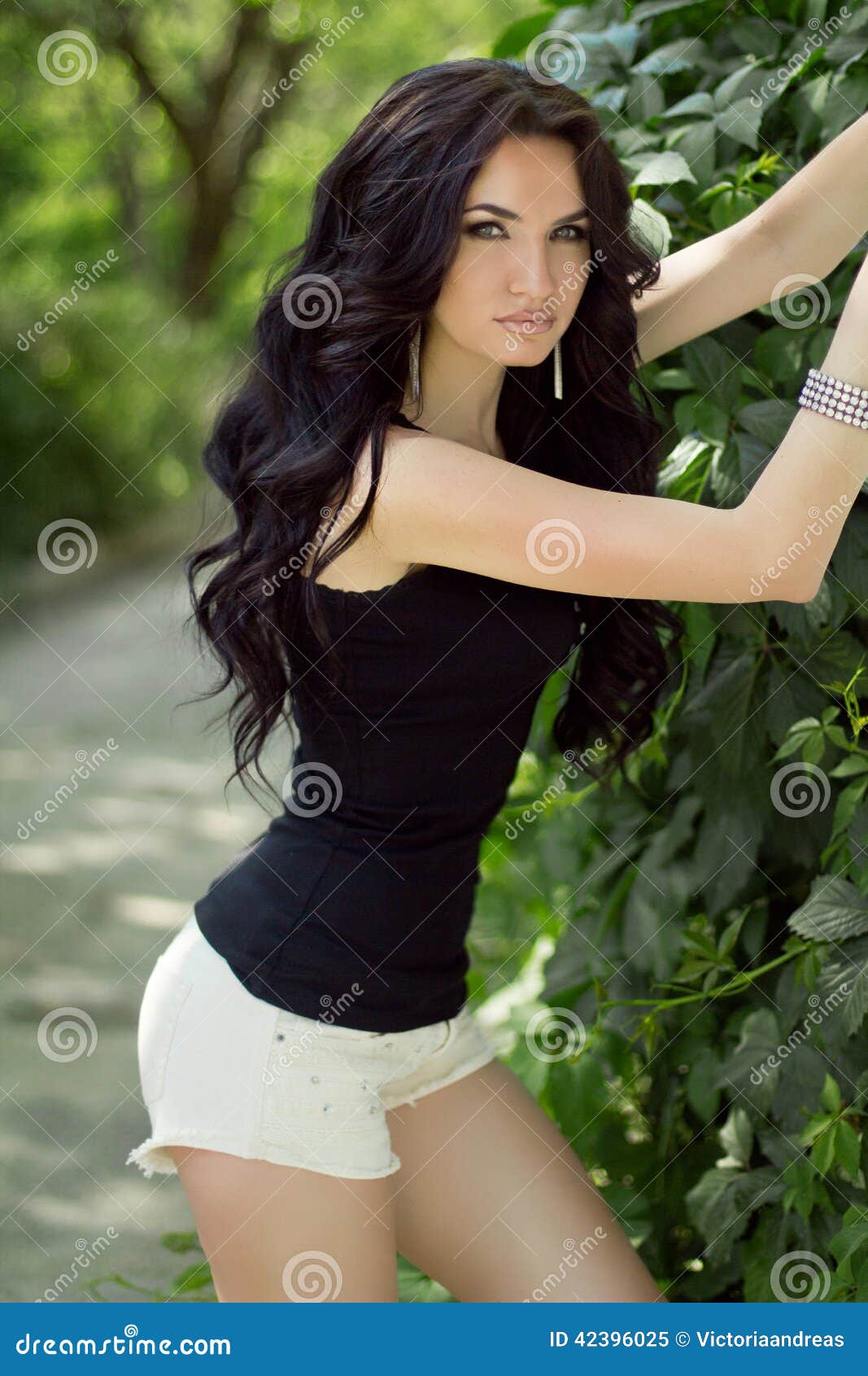 Beautiful Slim Brunette Model Woman Posing On Nature Background Stock Image Image Of Cute