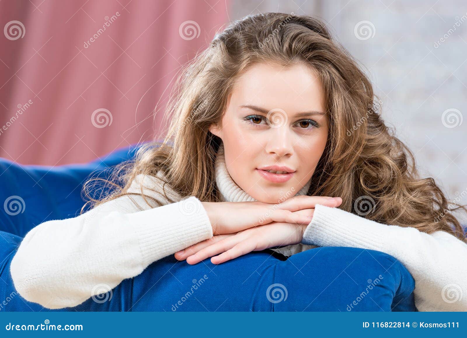 With a Beautiful Smile Girl in a Warm Sweater Stock Photo - Image of ...