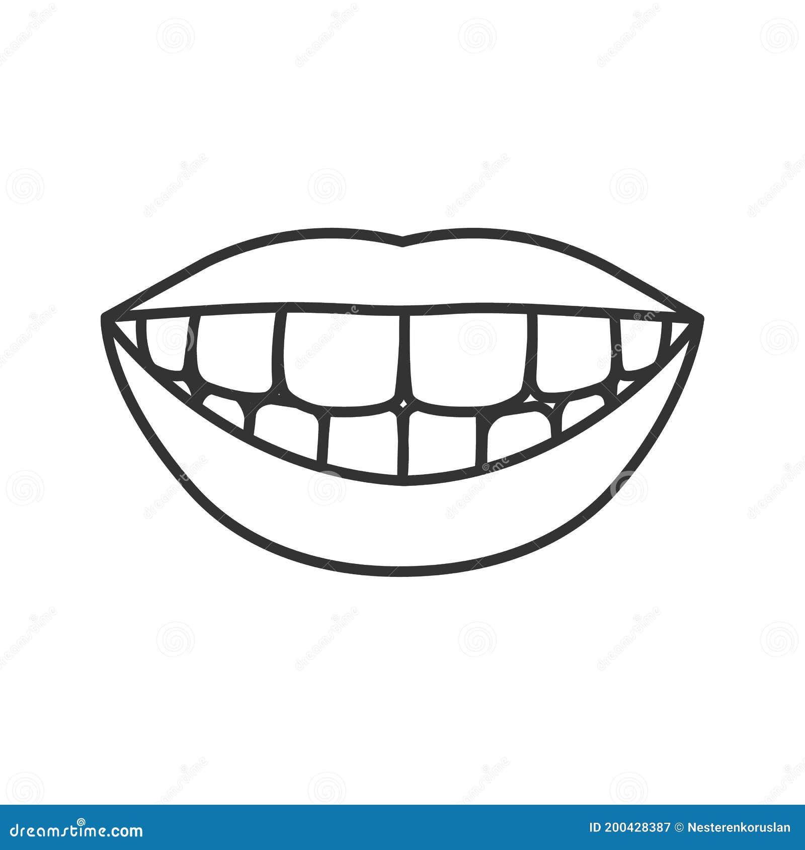 Smiling lips with teeth Black outline on white background Vector  illustration can be used in greeting cards posters flyers banners  promotions invitations etc EPS10 Stock Vector Image  Art  Alamy