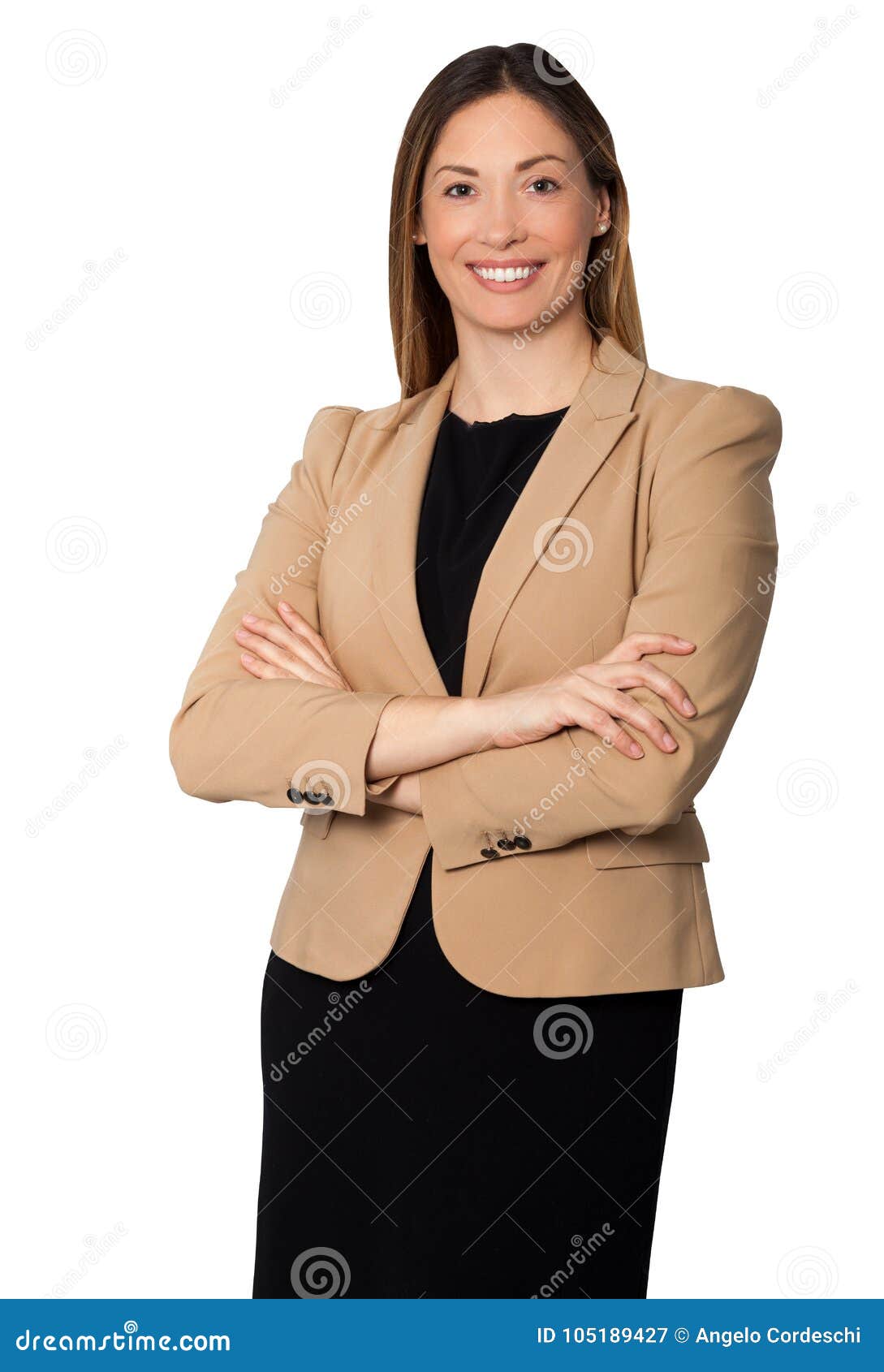 beautiful smiling businesswoman arms folded standing
