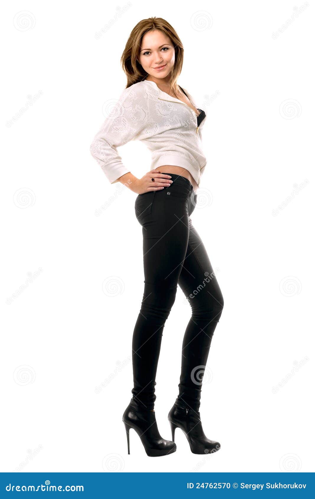 Beautiful Smiling Girl in Black Tight Jeans Stock Photo - Image of ...