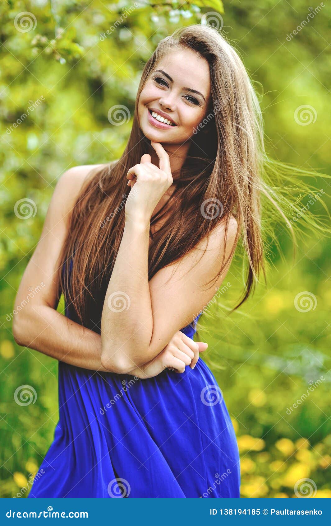 Beautiful Smiling Girl in Blure Dress Stock Image - Image of hair ...