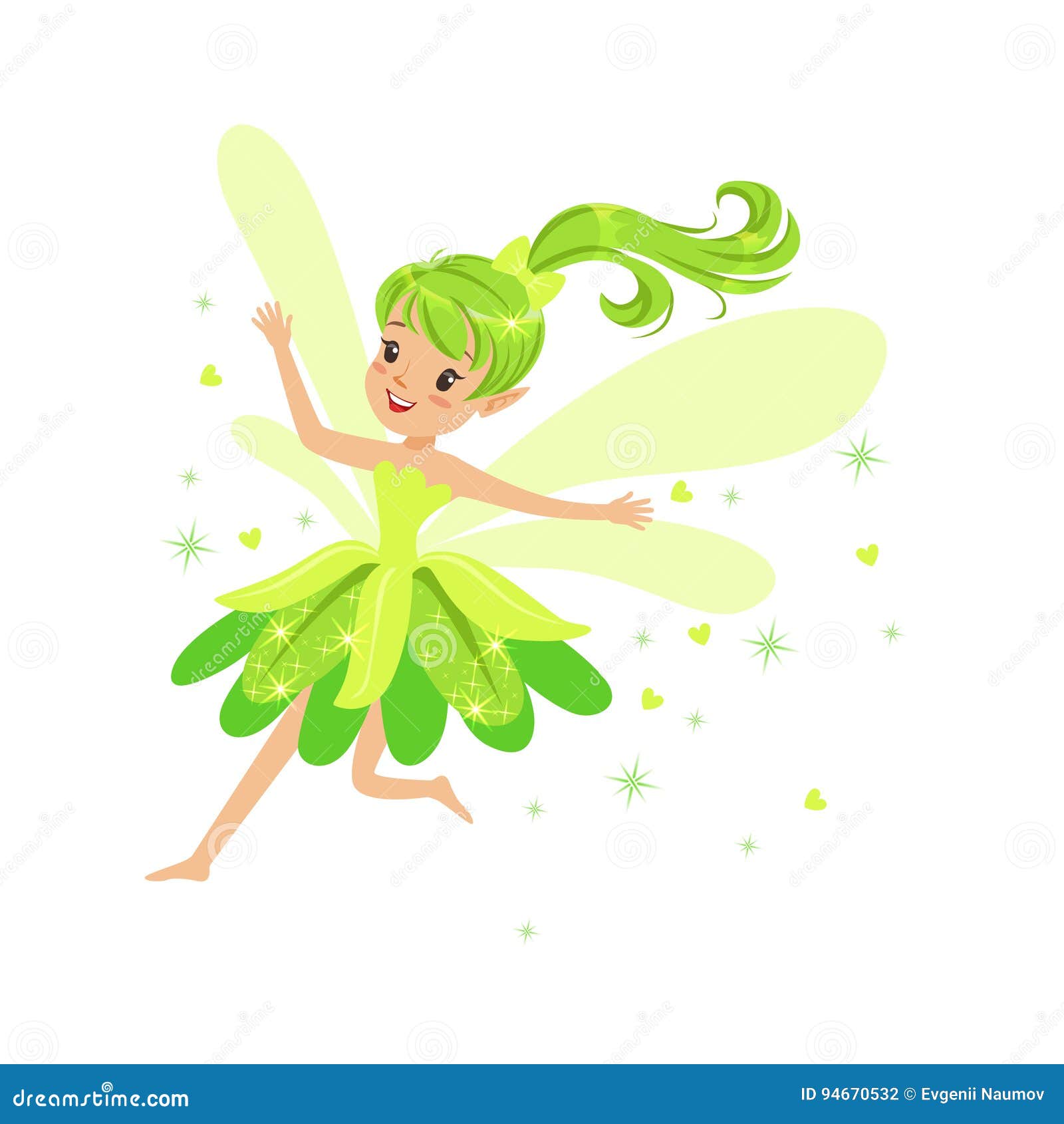 Beautiful Smiling Green Fairy Girl Flying Colorful Cartoon Character ...