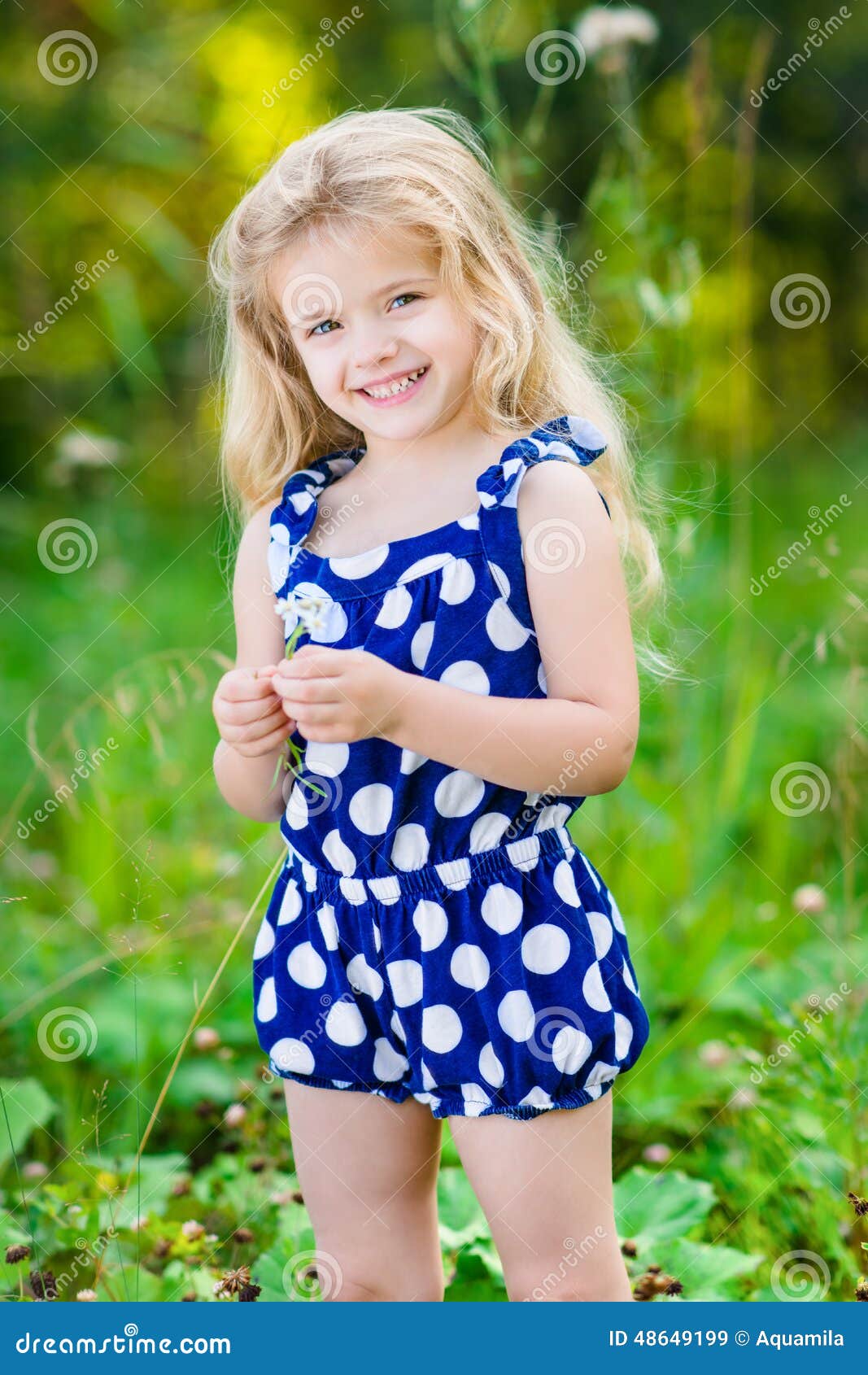Beautiful Smiling Little Girl with Long Blond Curly Hair Stock Image ...