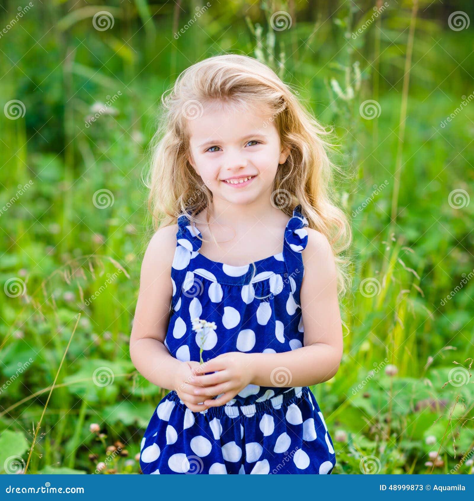 Beautiful Smiling Little Girl with Long Blond Curly Hair Stock Image ...