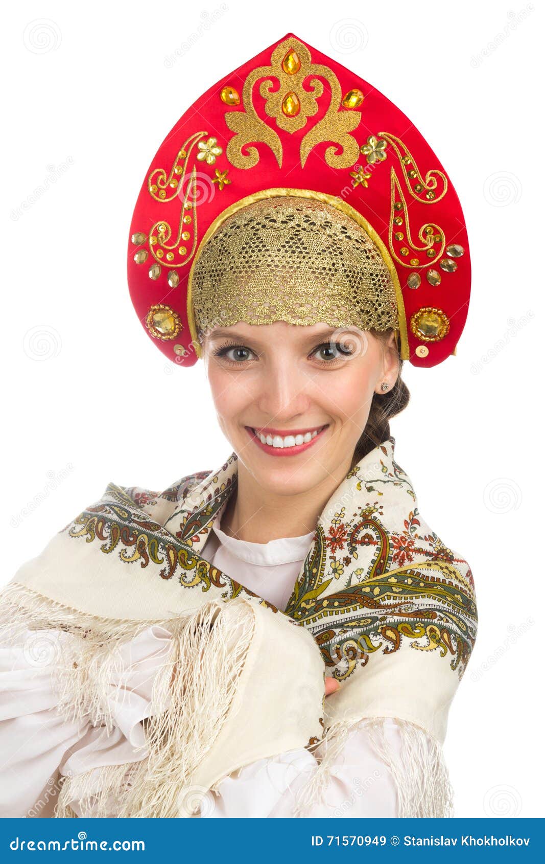 Beautiful Smiling Russian Girl in Folk Costume Stock Image - Image of ...