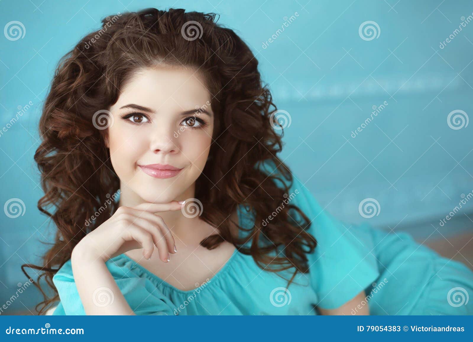 Beautiful Smiling Teen Girl Portrait Brunette With Heal