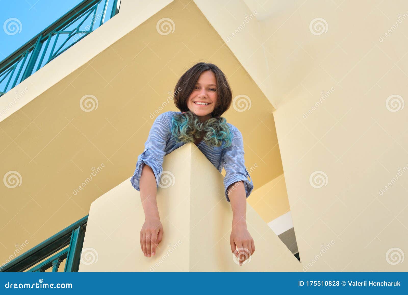 Woman Looking Gazing Off In Distance From Balcony Stock 