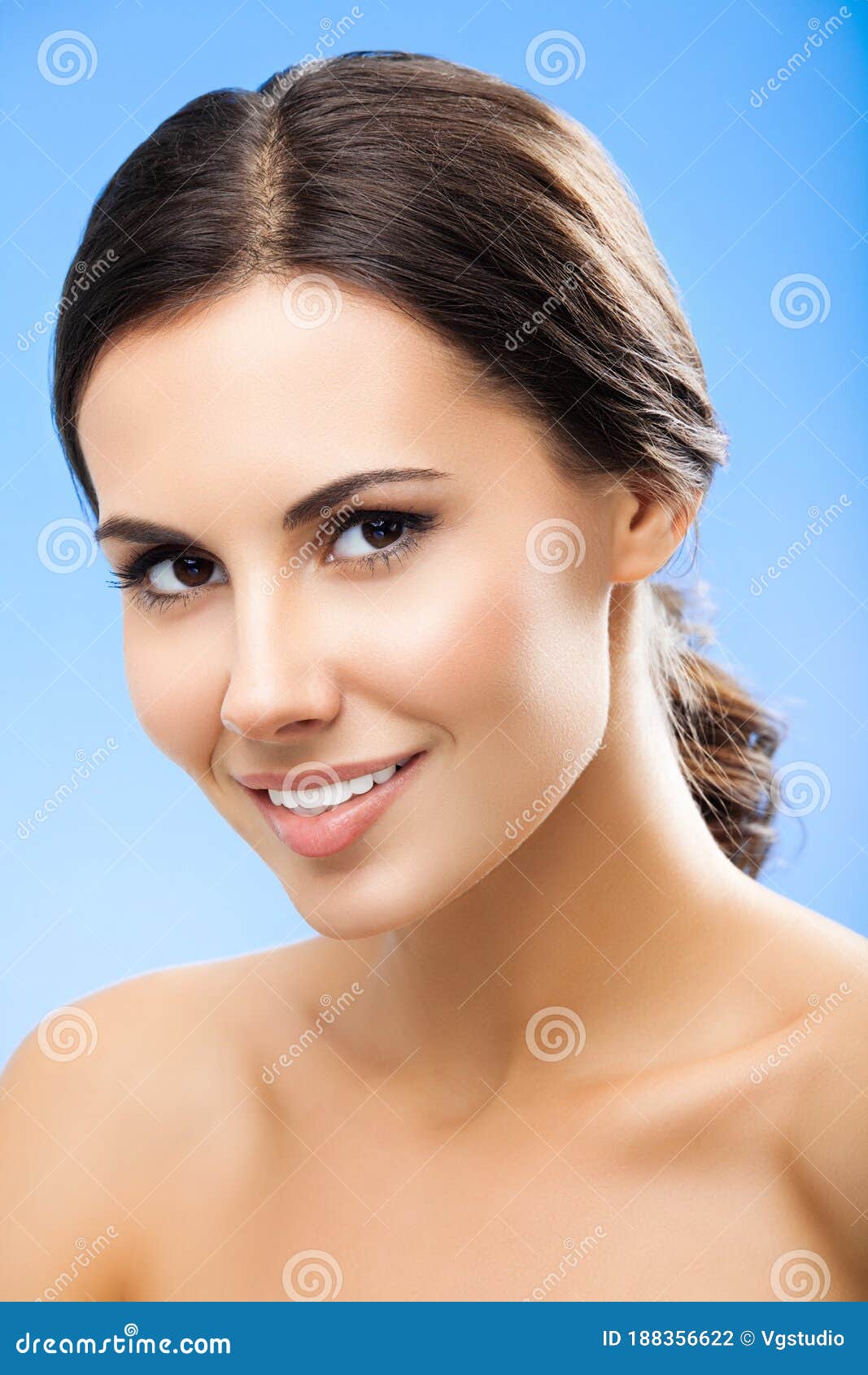 Close Up Beautiful Young Woman With Naked Shoulders 