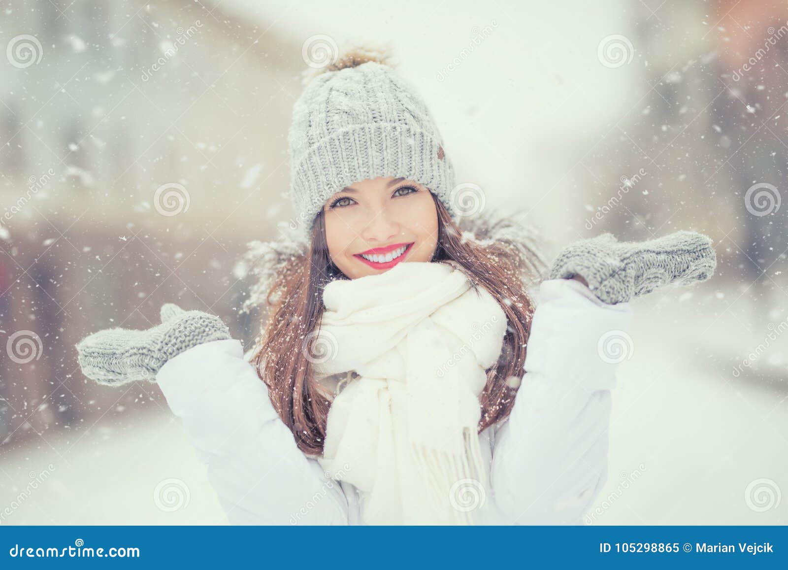 Beautiful Smiling Young Woman in Warm Clothing. the Concept of P Stock ...