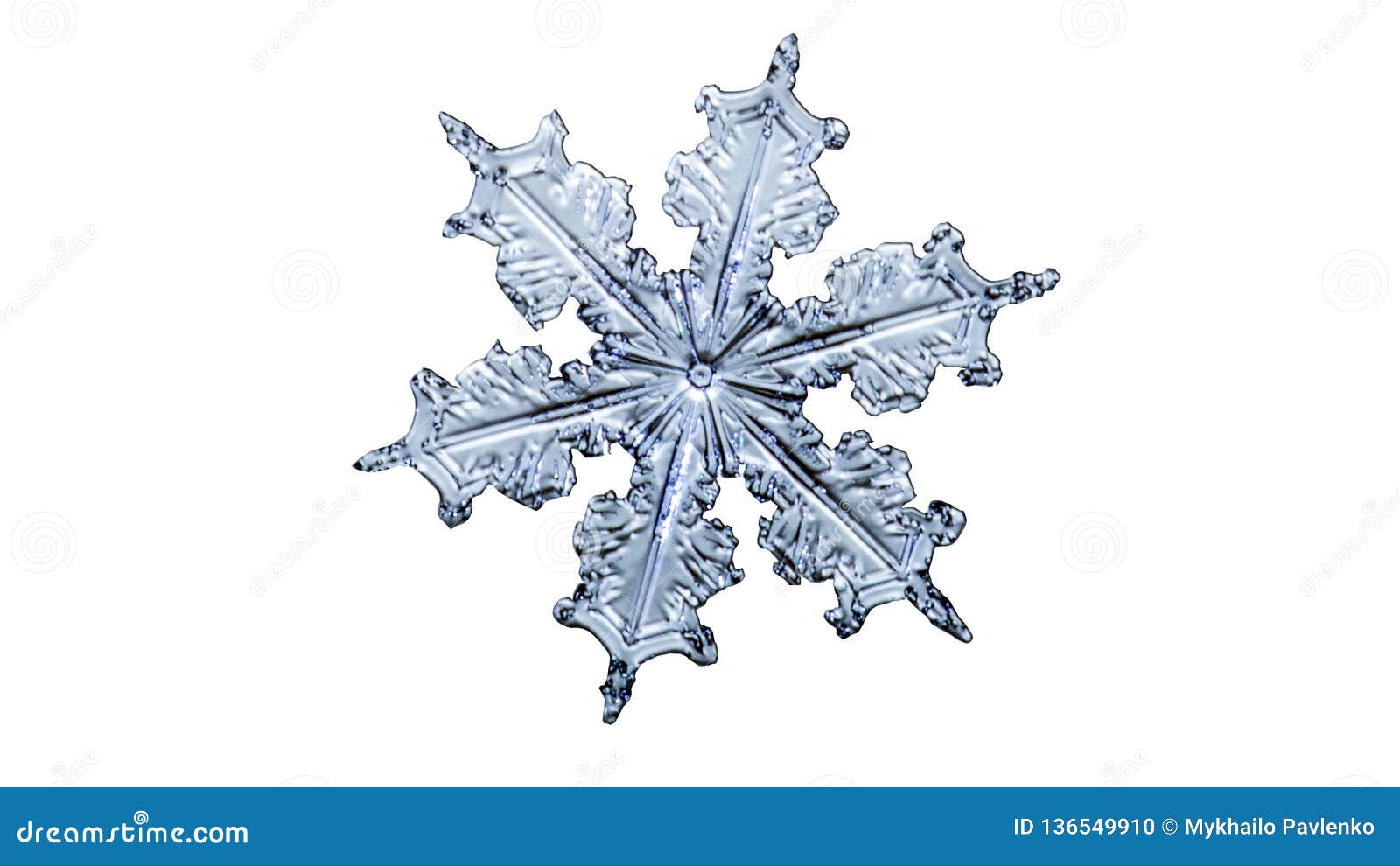 beautiful snow flake on a light white background close up