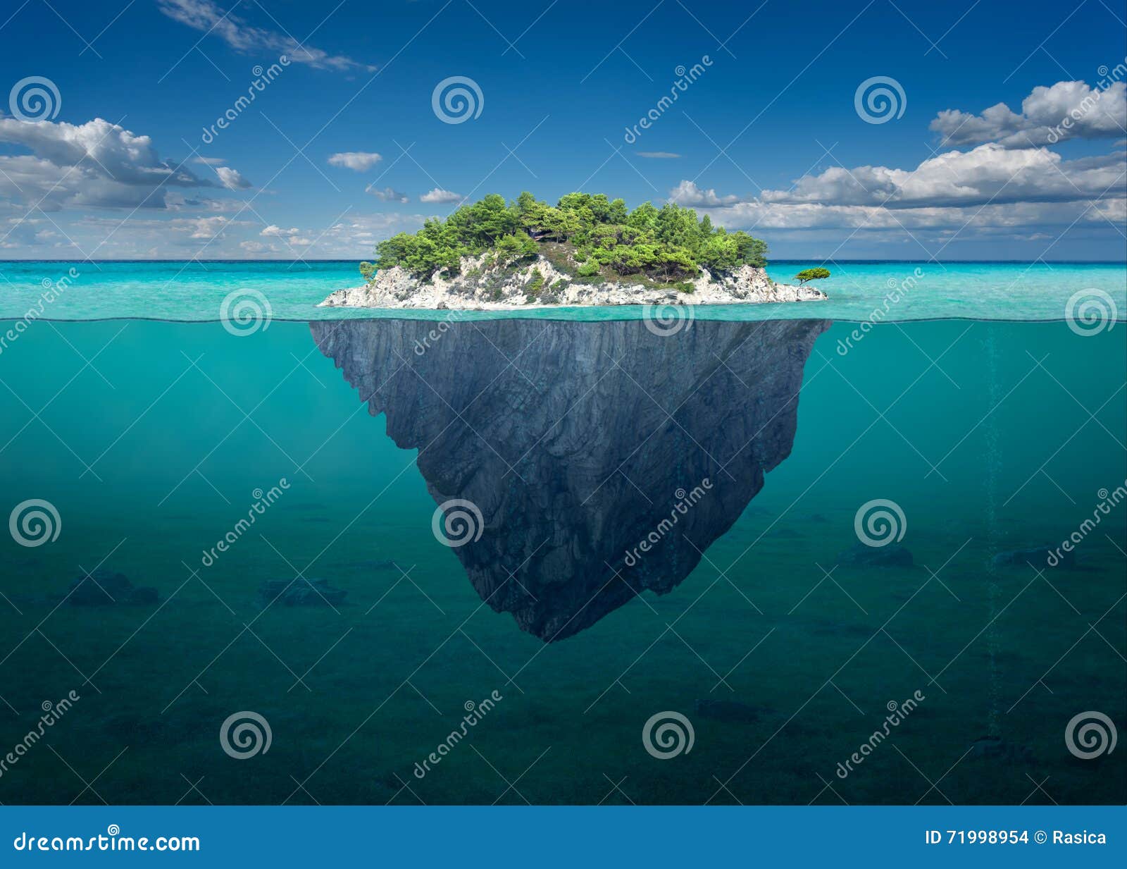 beautiful solitude island with green trees in the ocean