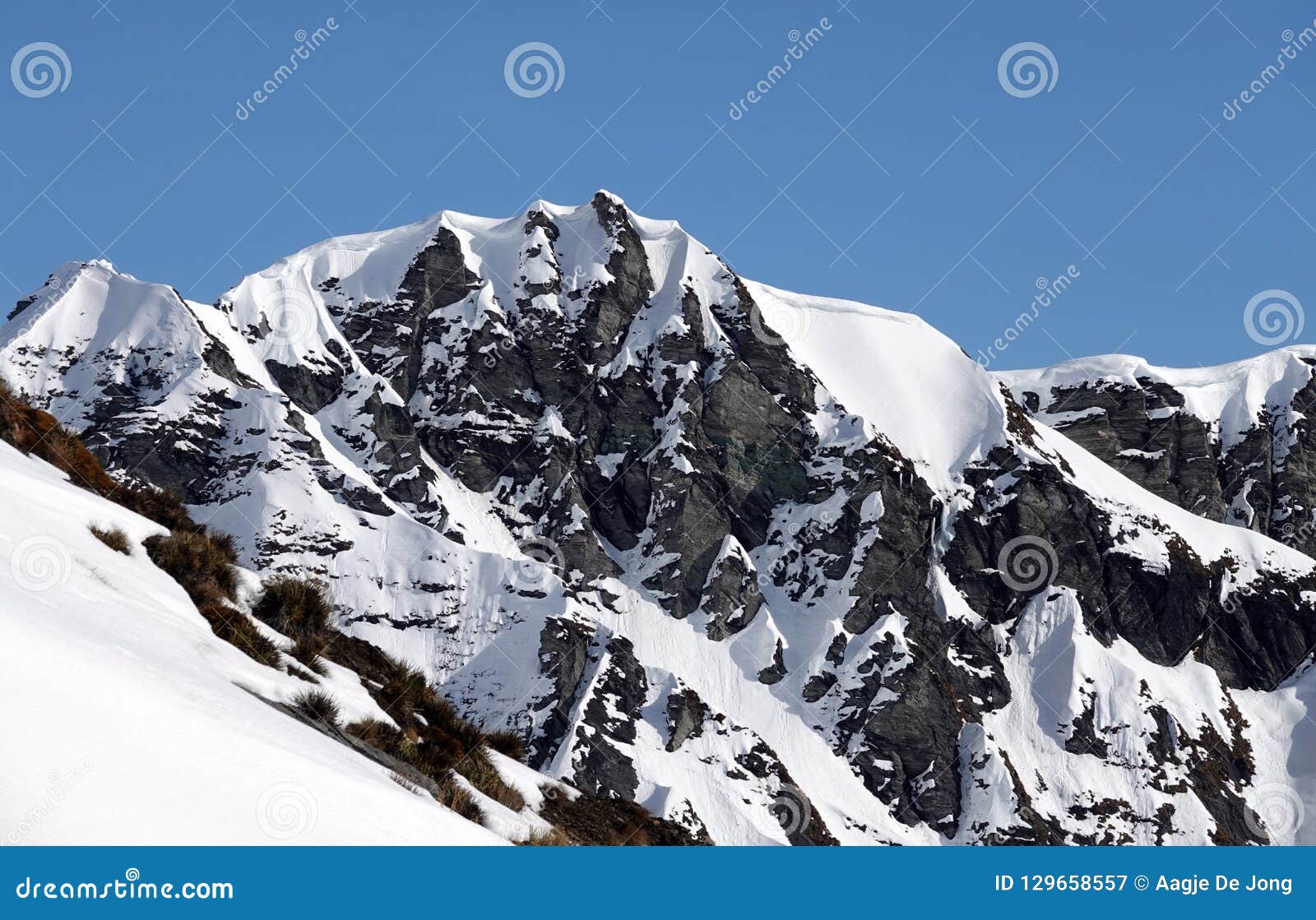 snow mountain top at treble cone in winter, new zealand