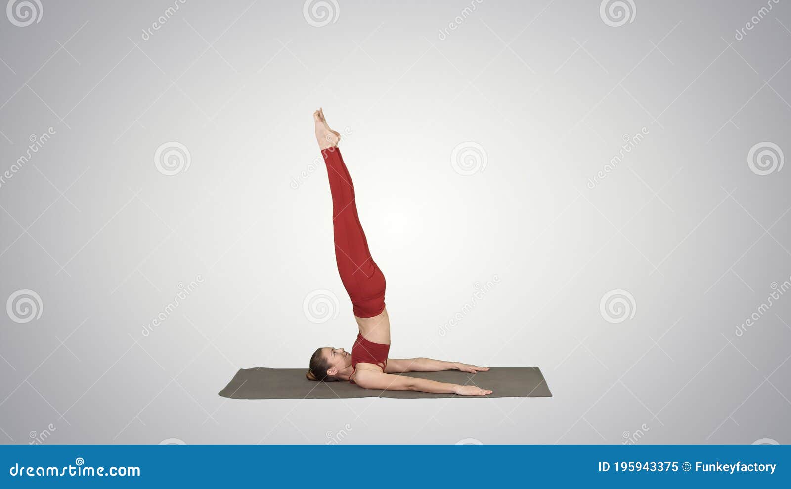 Beautiful Sporty Girl Doing Yoga Exercises For Abs Strength Supported Shoulderstand Asana Salamba Sarvangasana On Stock Image Image Of Pose Balance 195943375