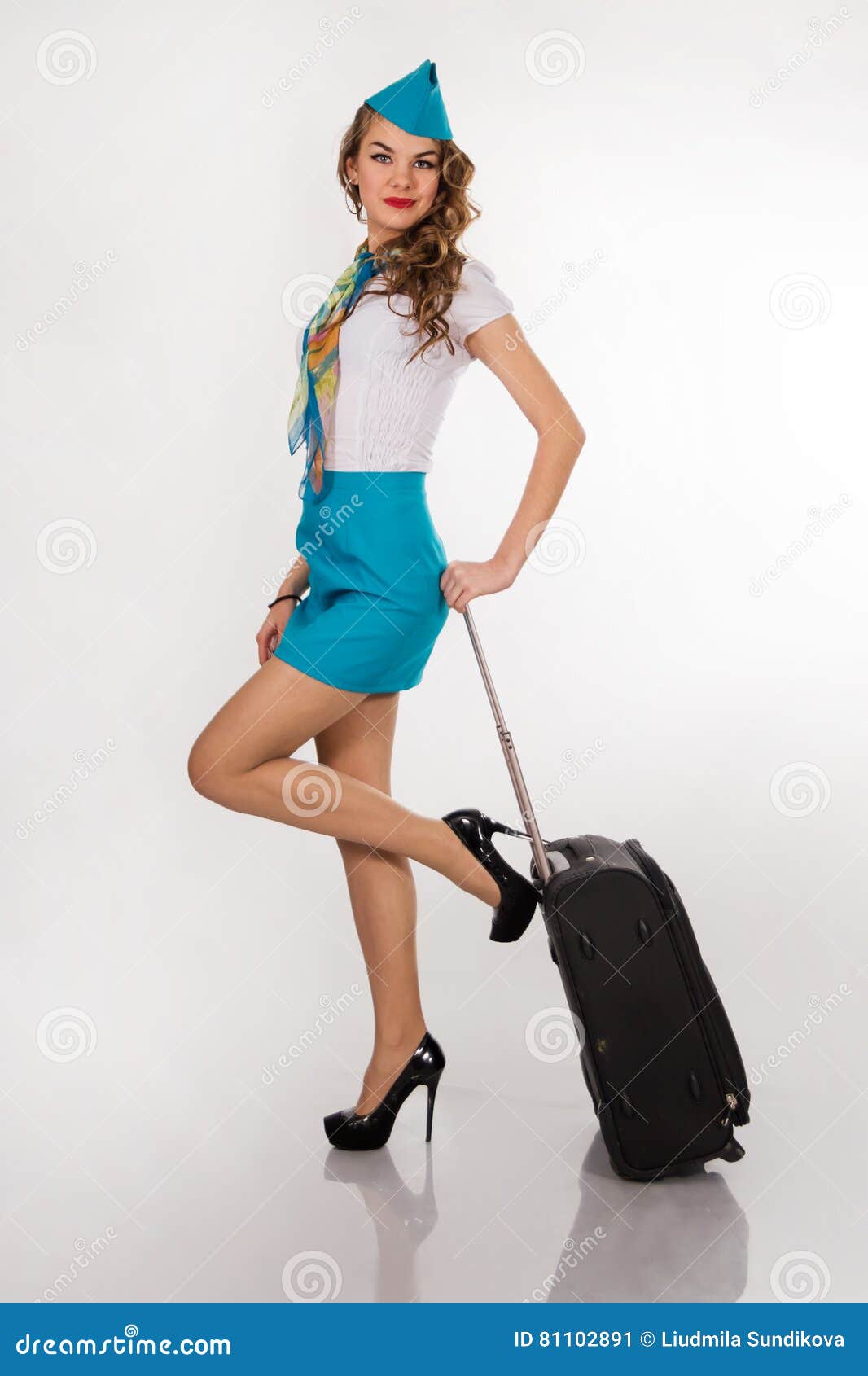 Beautiful Stewardess Holds Baggage Stock Image Image of elegance