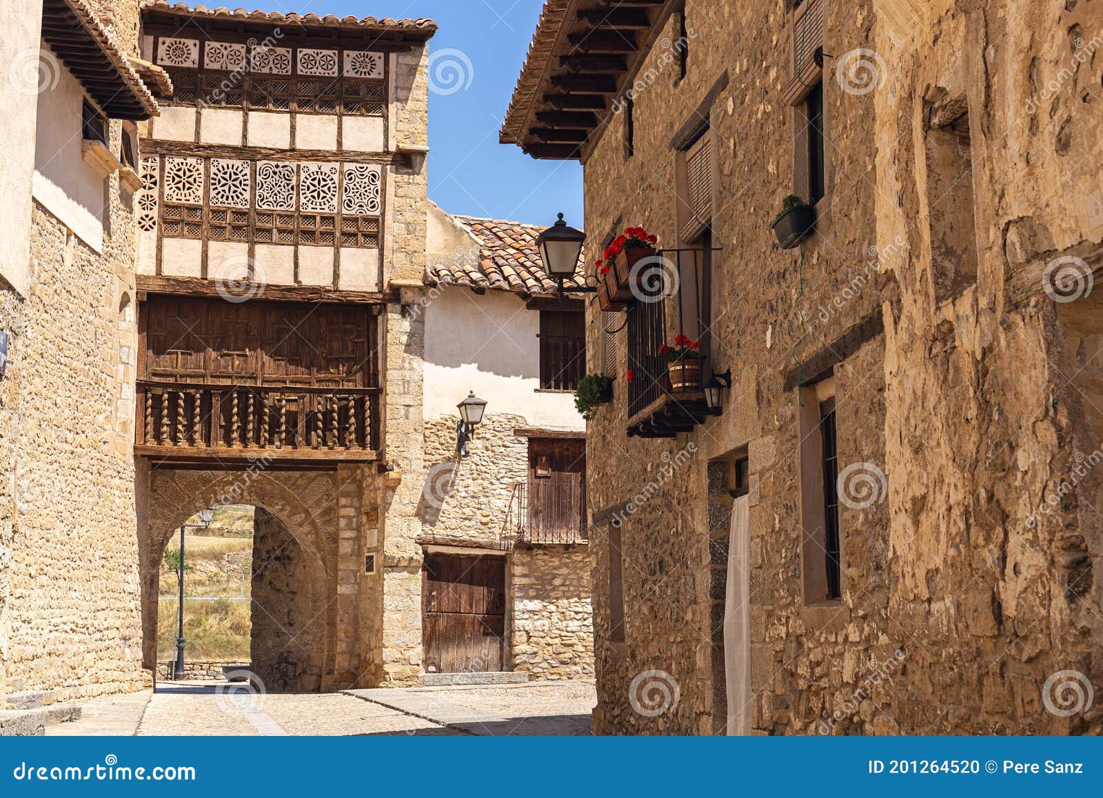 beautiful street in the village of mirambel, teruel, aragon, spain