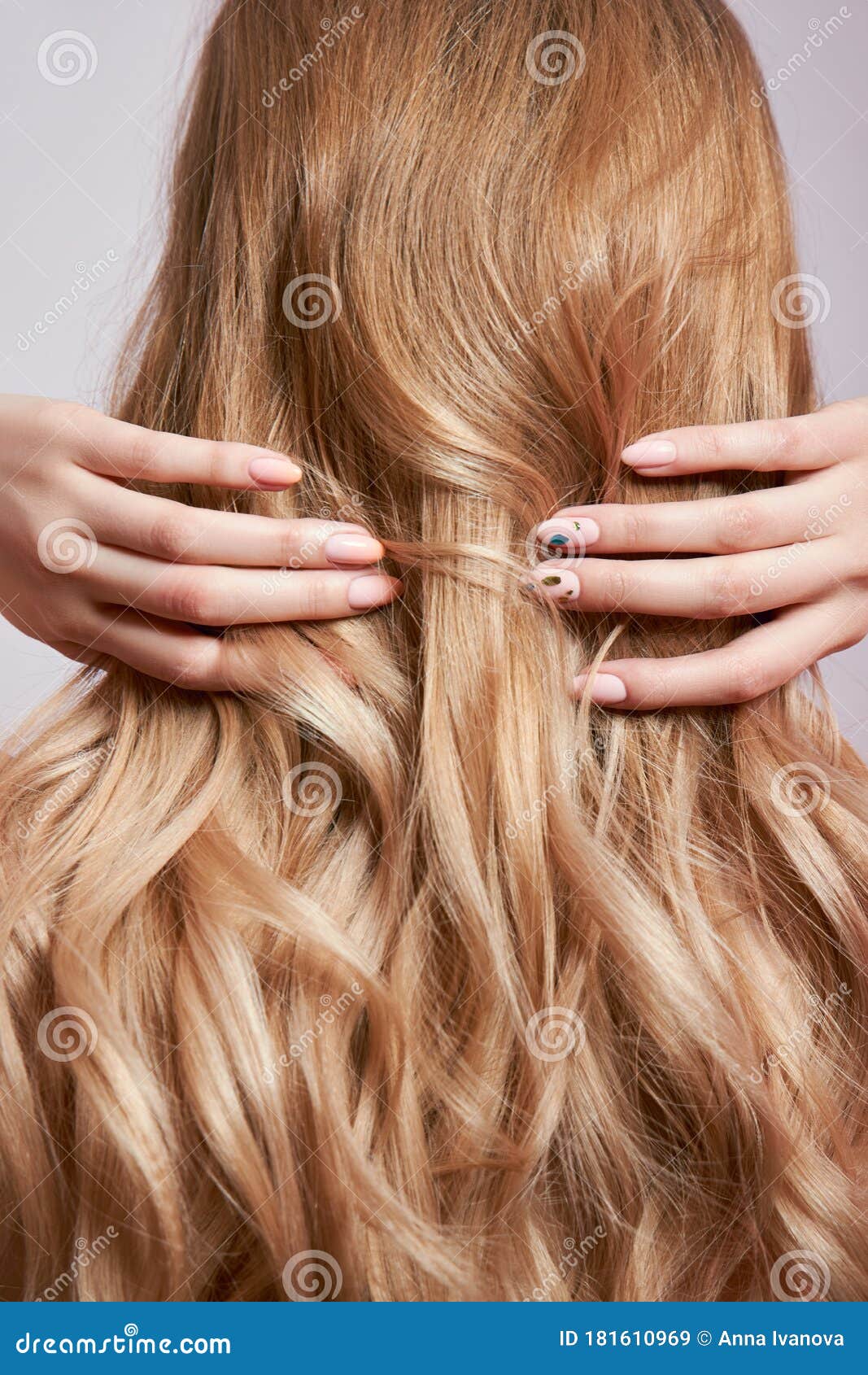Beautiful Strong Hair of a Woman, Strengthening and Restoring the Hair Roots.  Beautiful Manicure on the Hands of a Girl Stock Image - Image of glamour,  femininity: 181610969