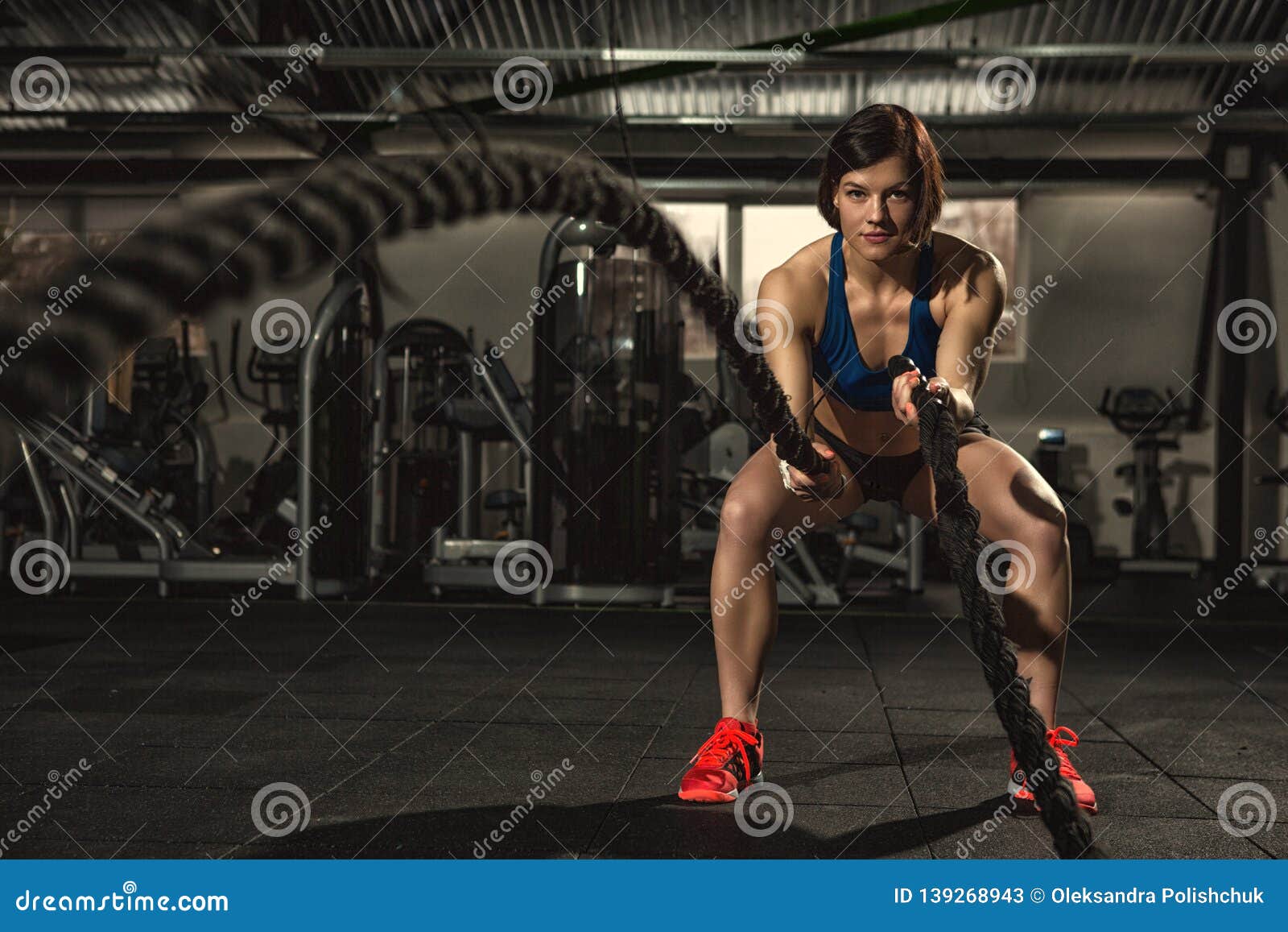 Beautiful Strong Sporty Woman Doing Crossfit Exercise with Battle Ropes  Stock Image - Image of exercise, lifestyle: 139268943