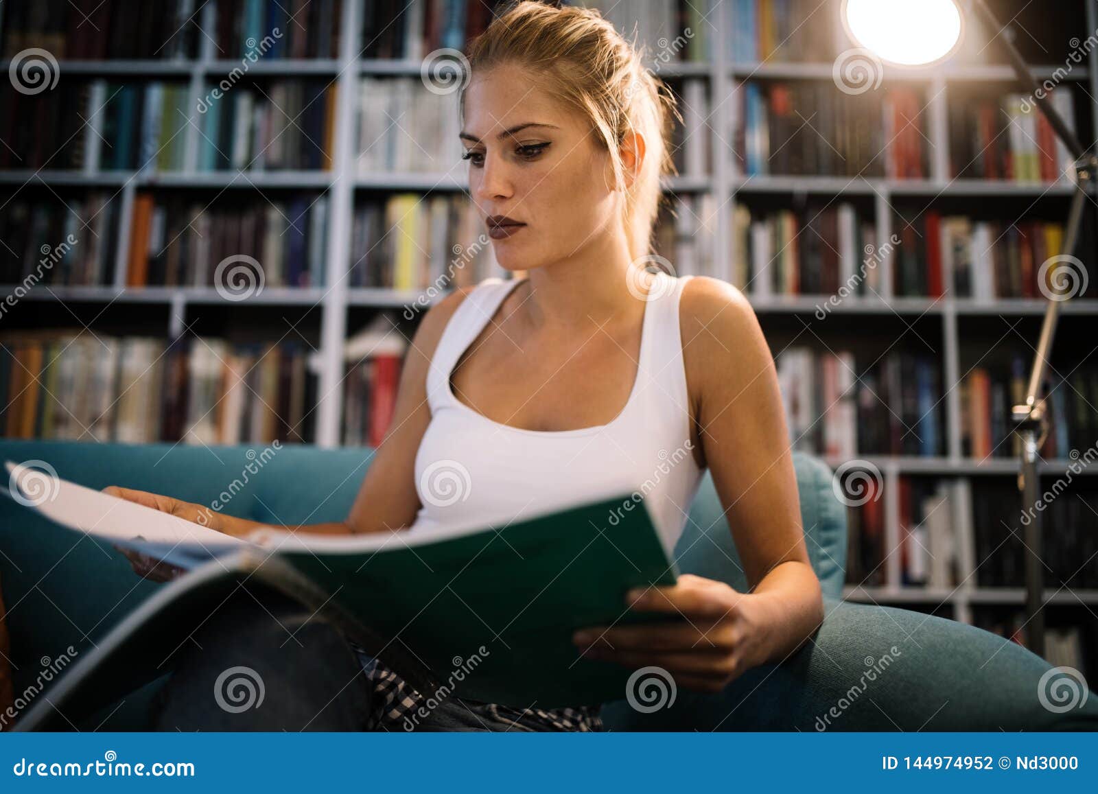 Beautiful Student Woman Studying and Learning at College Stock Photo