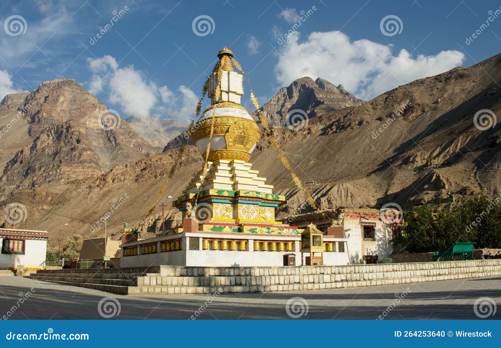 Beautiful Stupa of the Tabo Buddhist Monastery with Mountains in the