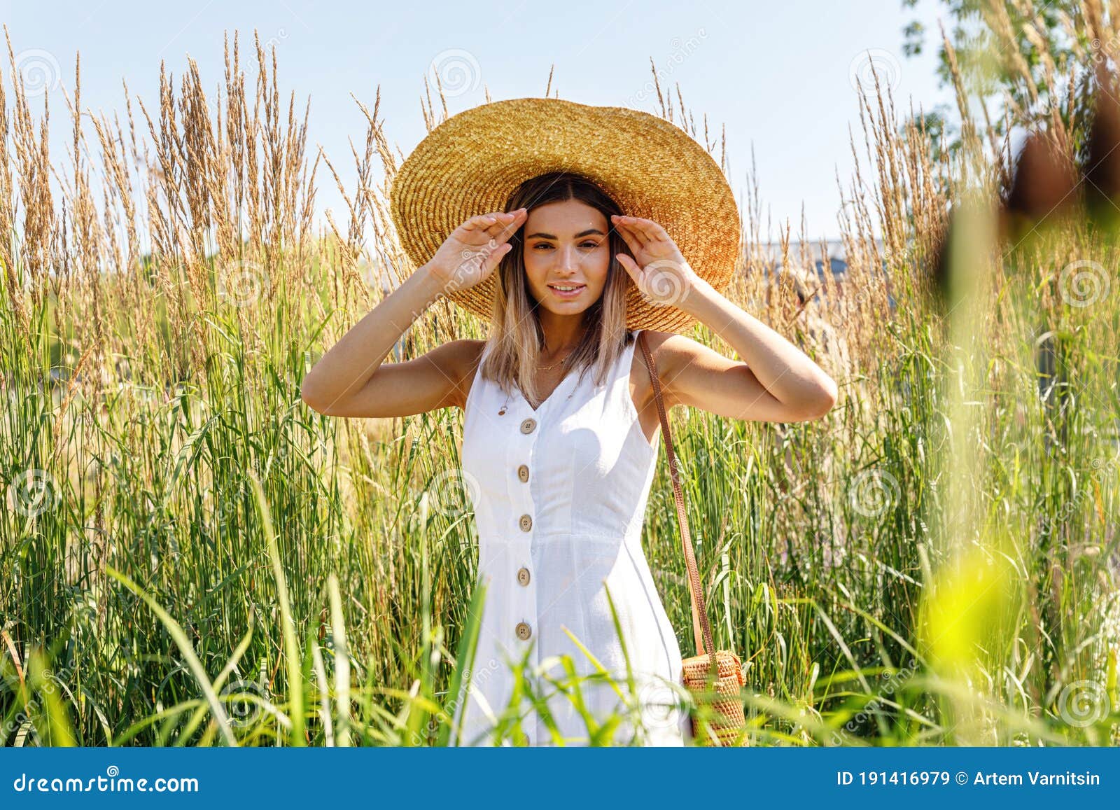 Beautiful Stylish Woman Posing on the Field Stock Image - Image of ...