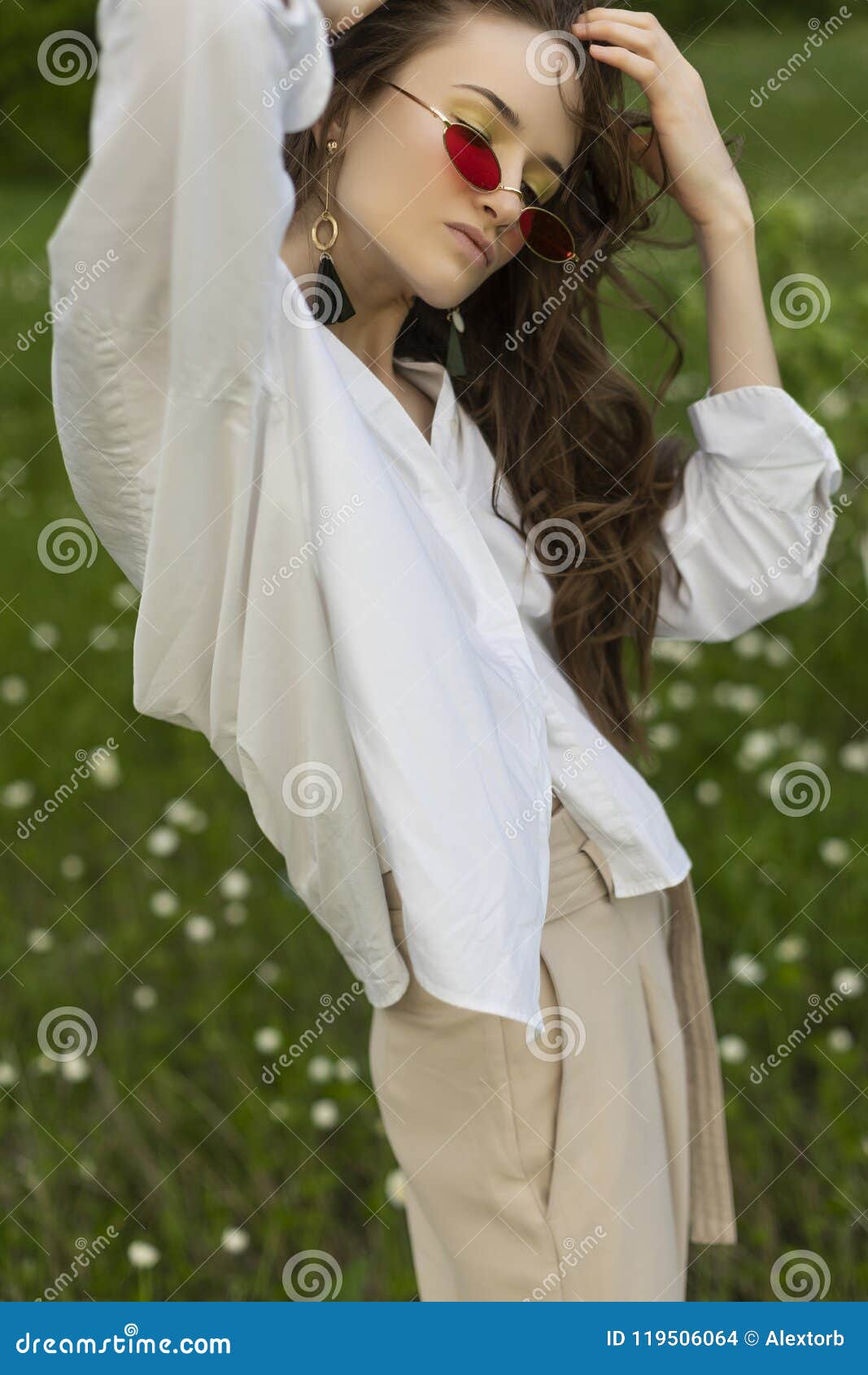 Beautiful Stylish Young Girl Wearing a Trendy White Shirt, Beige Stock ...