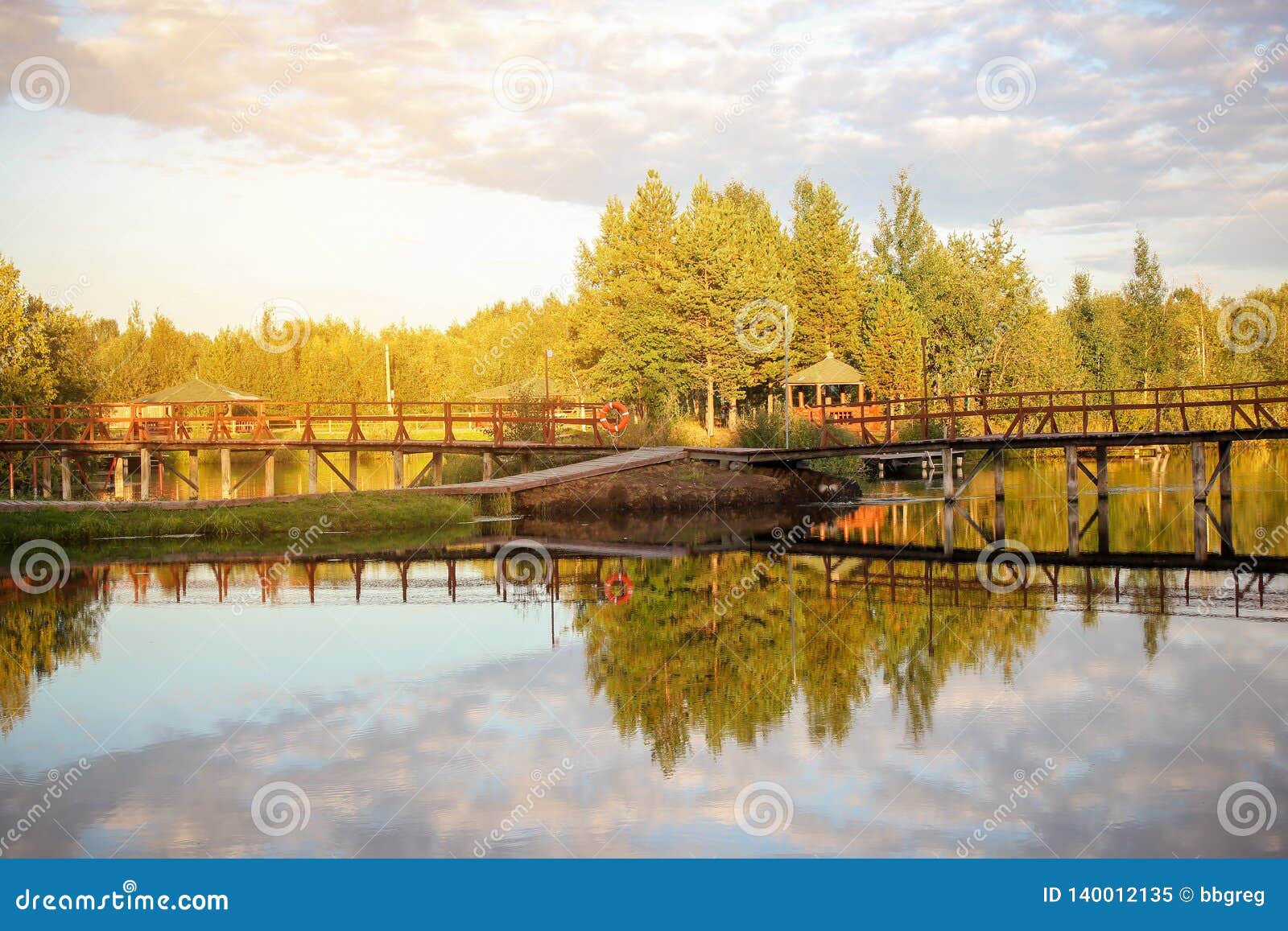 Beautiful Summer Sunny Landscape Lake View With Reflection Of A Blue