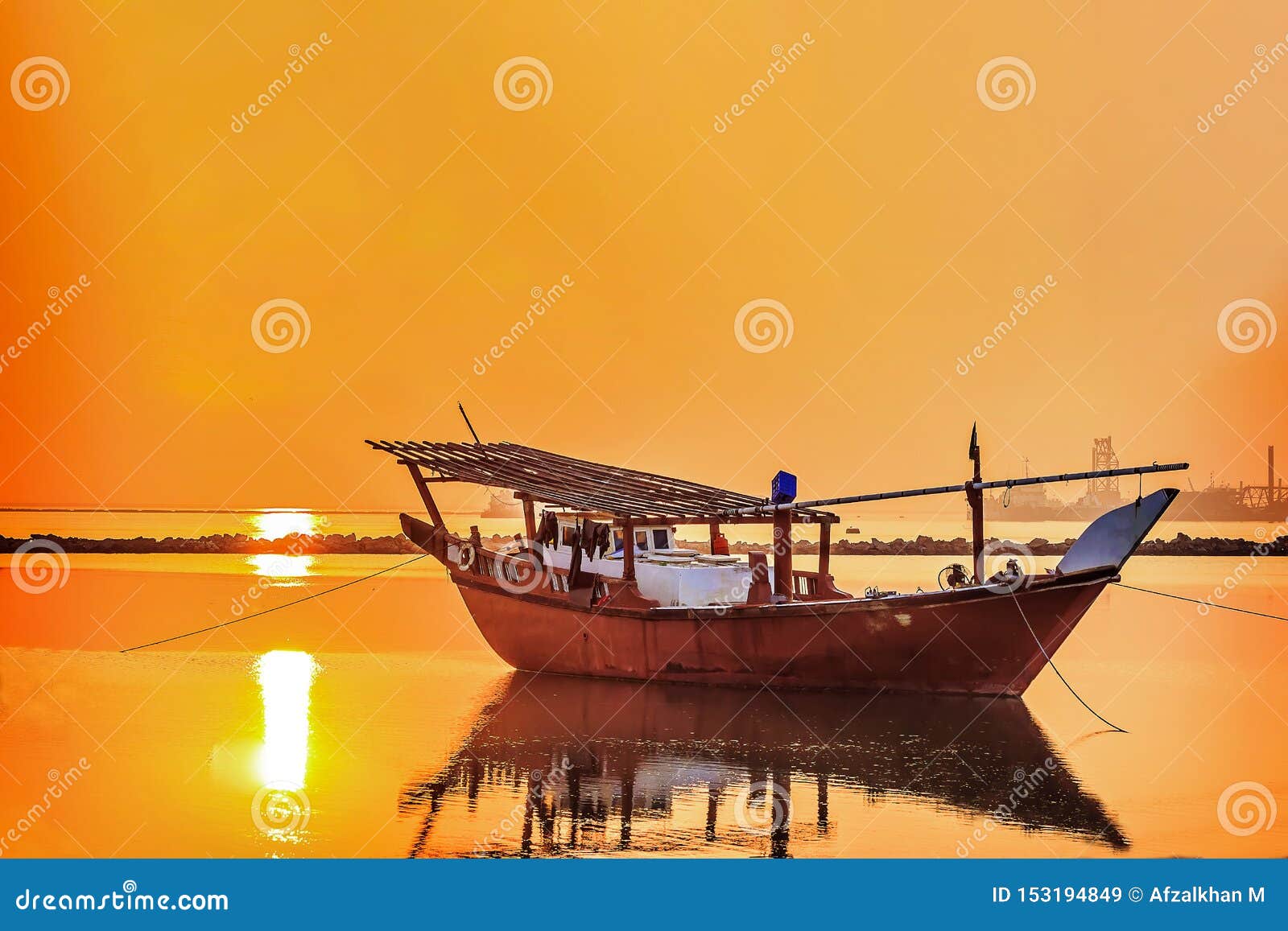 beautiful sunrise boat in seaside. dammam -saudi arabia