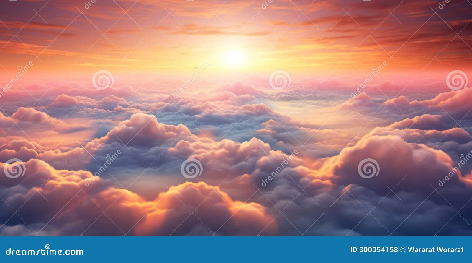 Beautiful Sunrise Sky Above Clouds with Dramatic Light in the Morning