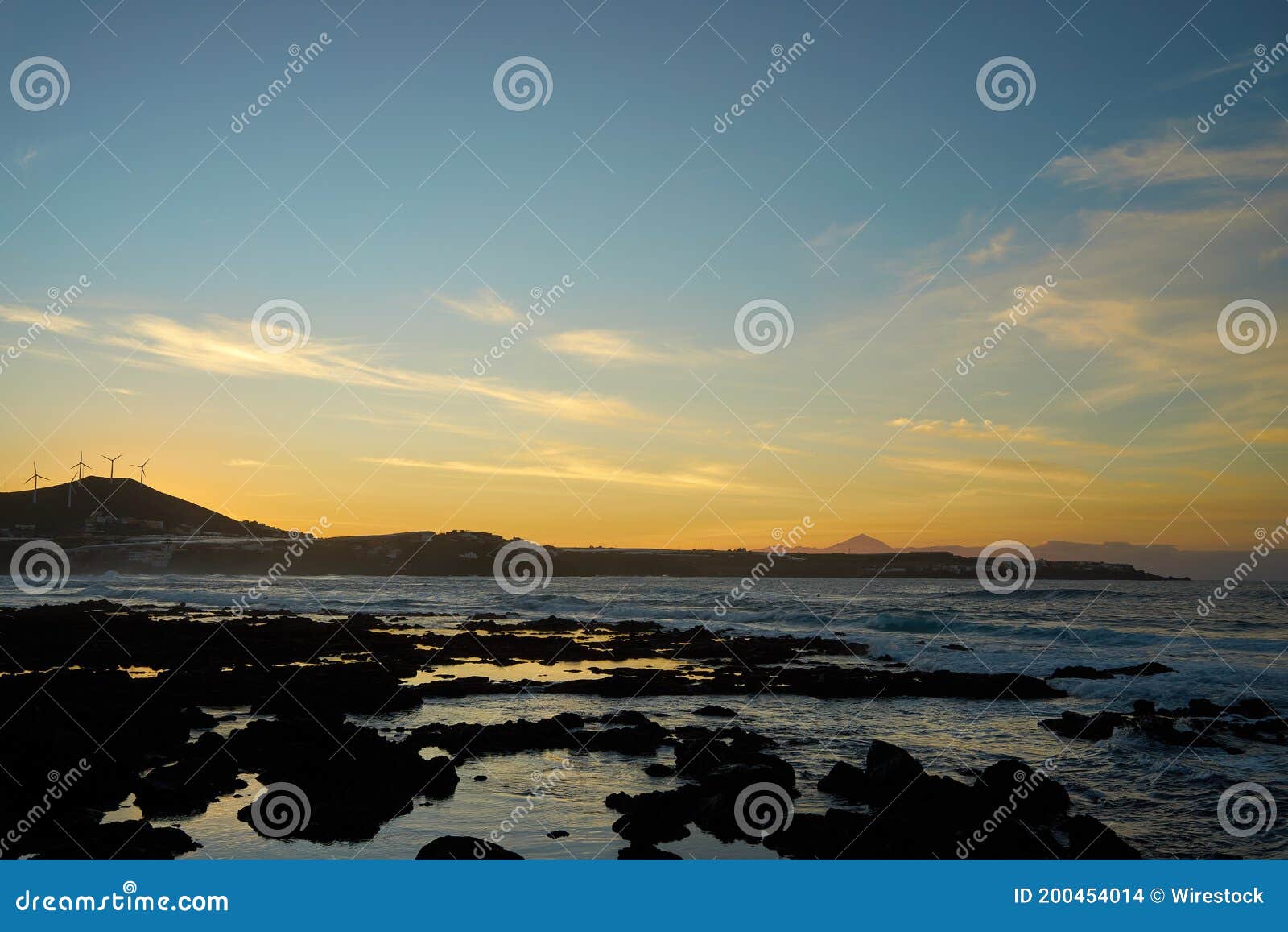 beautiful sunset on the agujero beach, galdar, gran canaria, spain