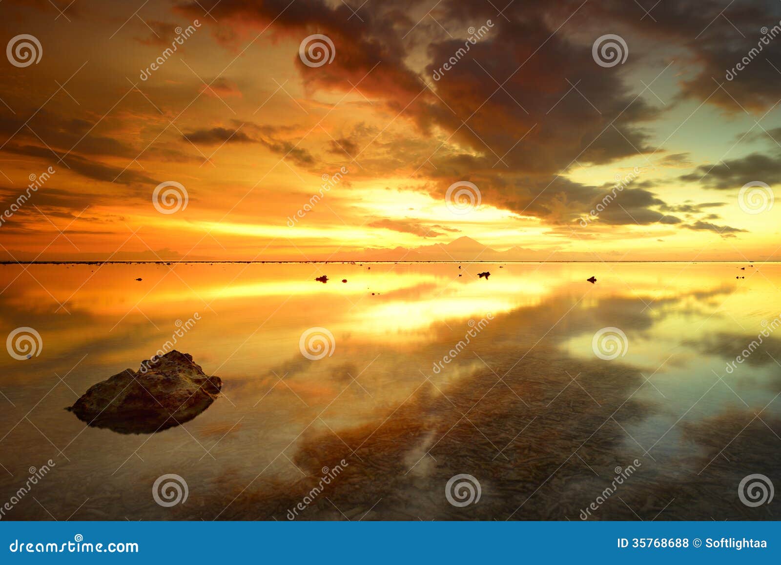 Beautiful Sunset Over the Island of Bali Agung Vol Stock Photo - Image ...