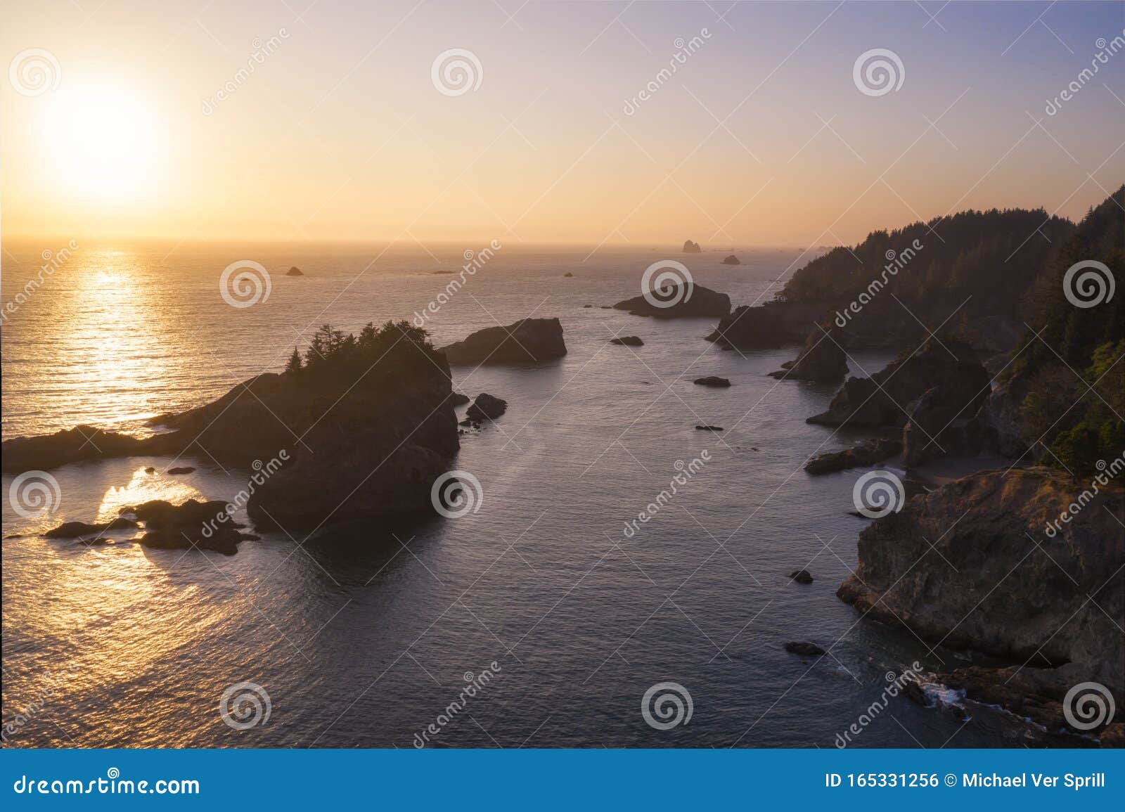 aerial view sunset at samuel h. boardman scenic corridor