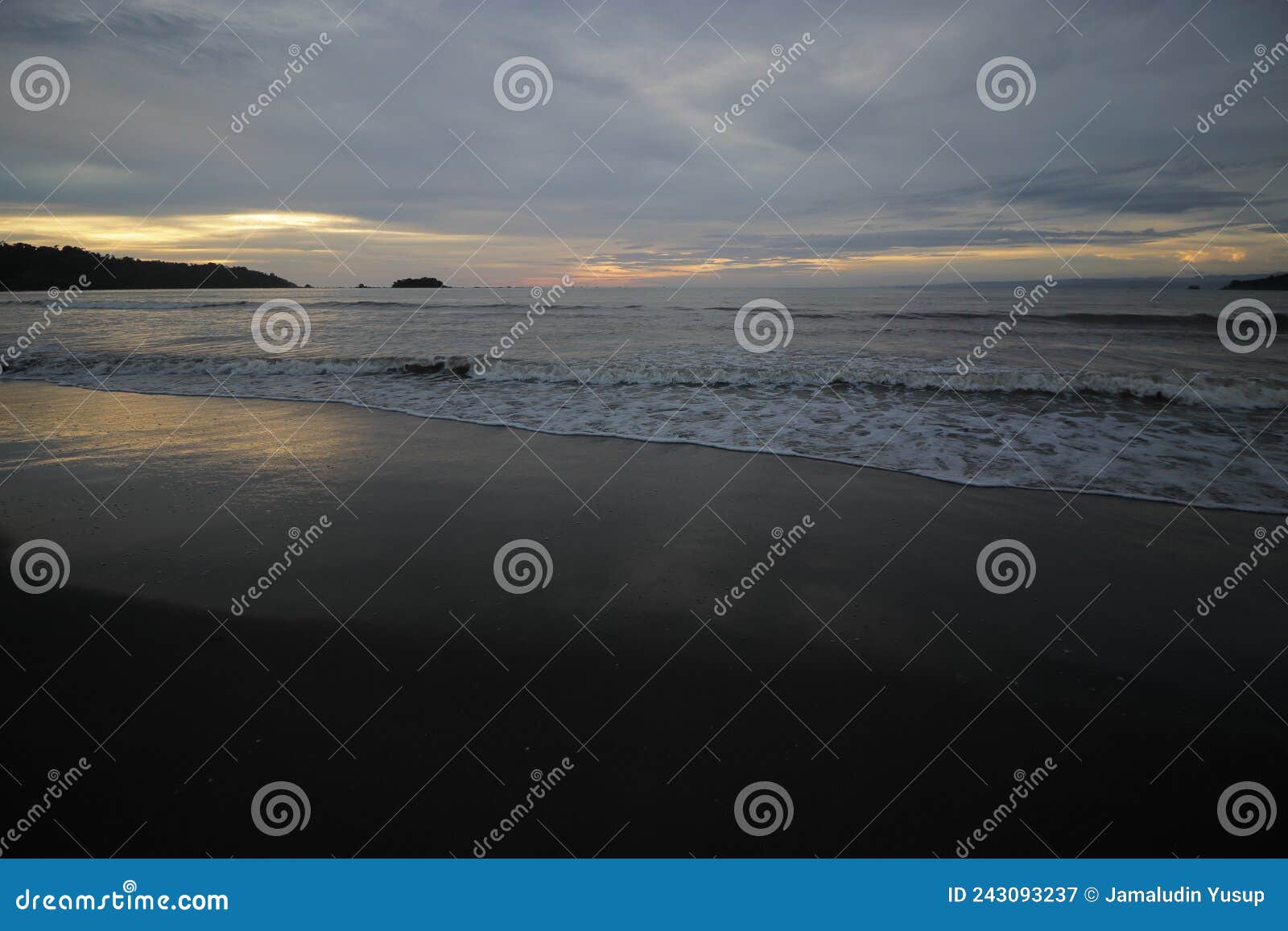 beautiful sunset on palangpang beach, ciletuh global unesco geopark, sukabumi, west java, indonesia