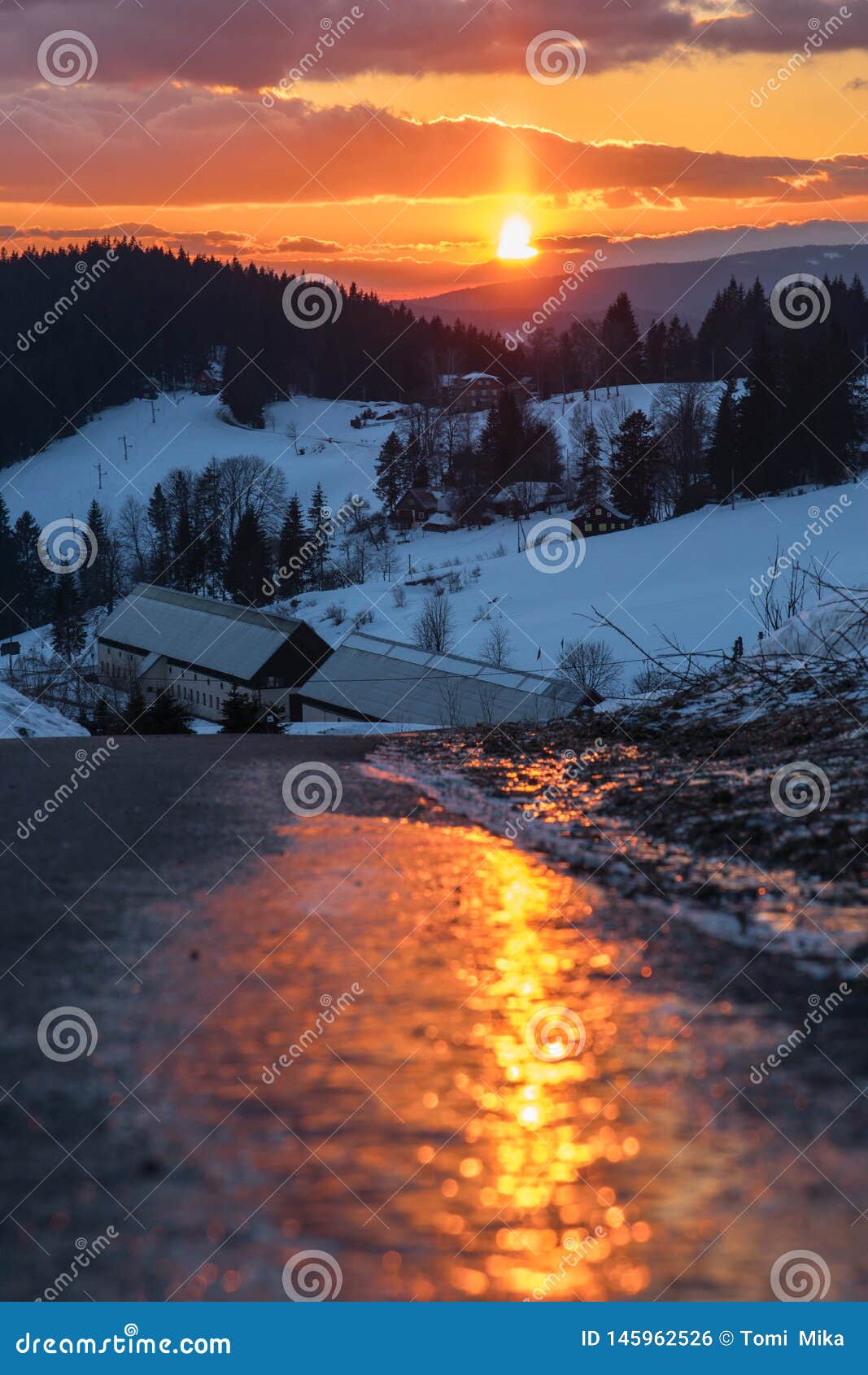 beautiful sunset at peak of gruÃË starÃÂ© hamry, chko beskydy - czech republic