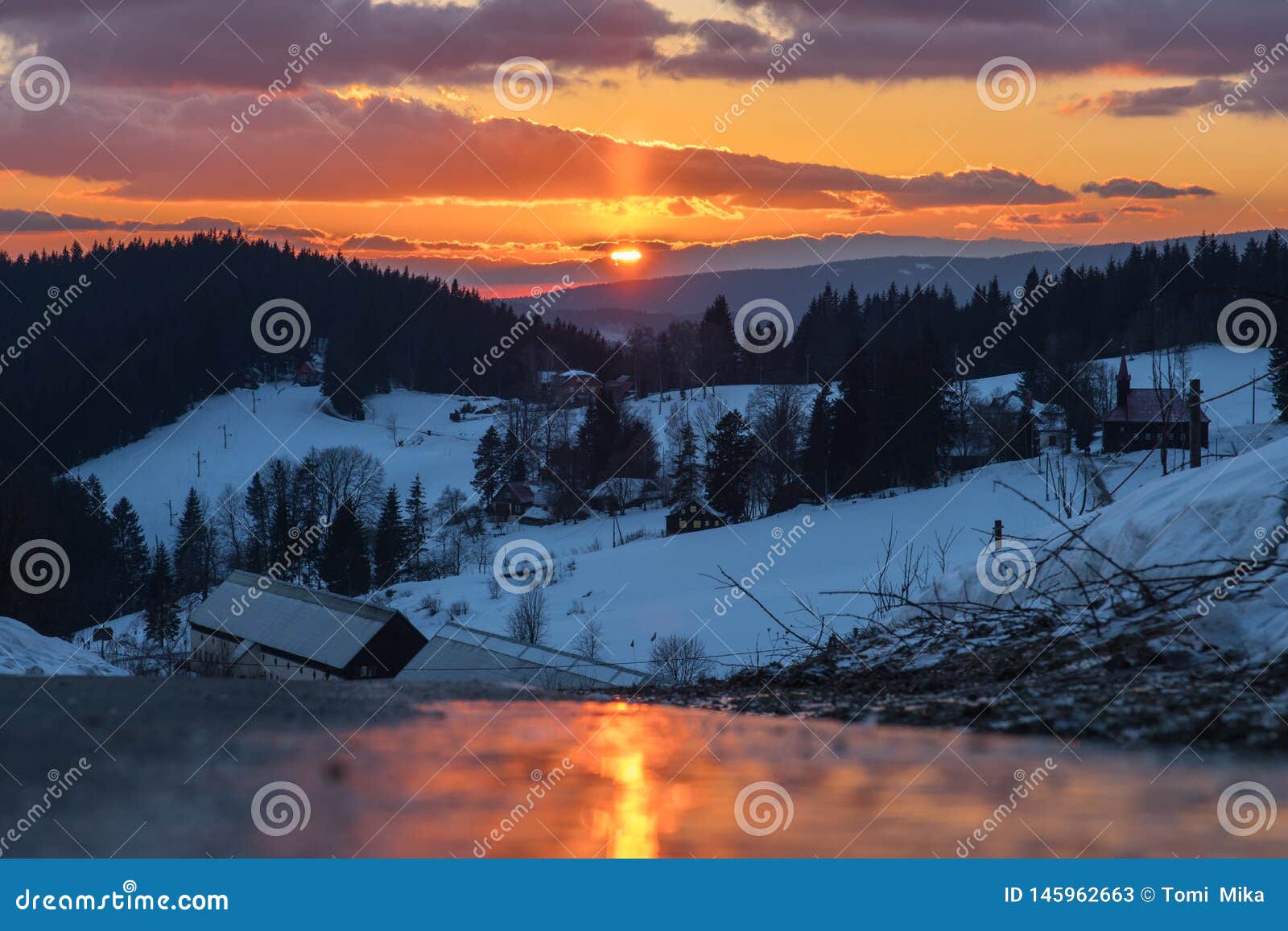 beautiful sunset at peak of gruÃË starÃÂ© hamry, chko beskydy - czech republic