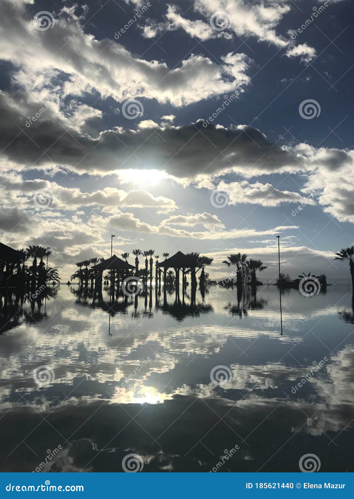 beautiful sunset by the pool