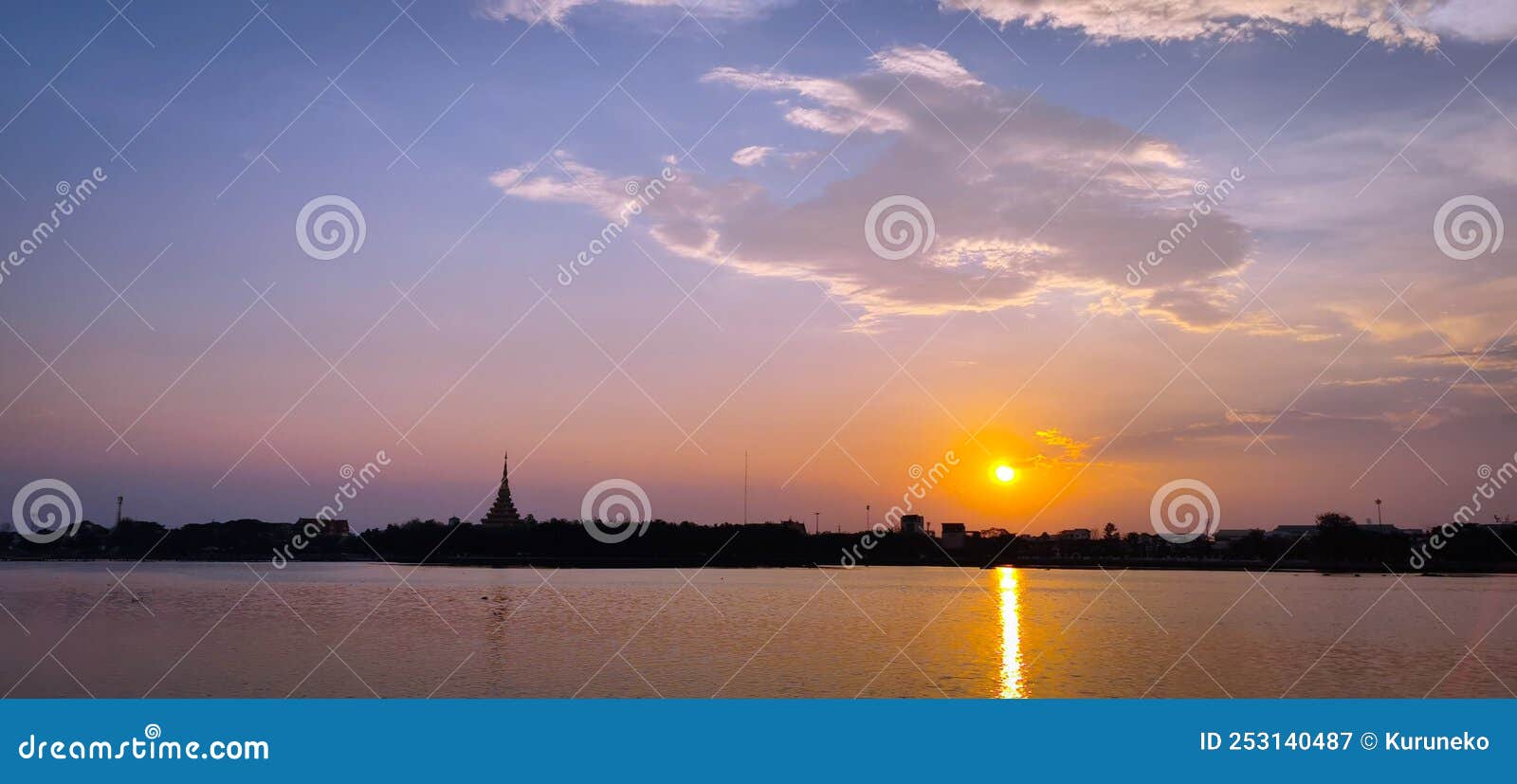 a beautiful sunset scene at lake kaen nakhon in khon kean, thailand