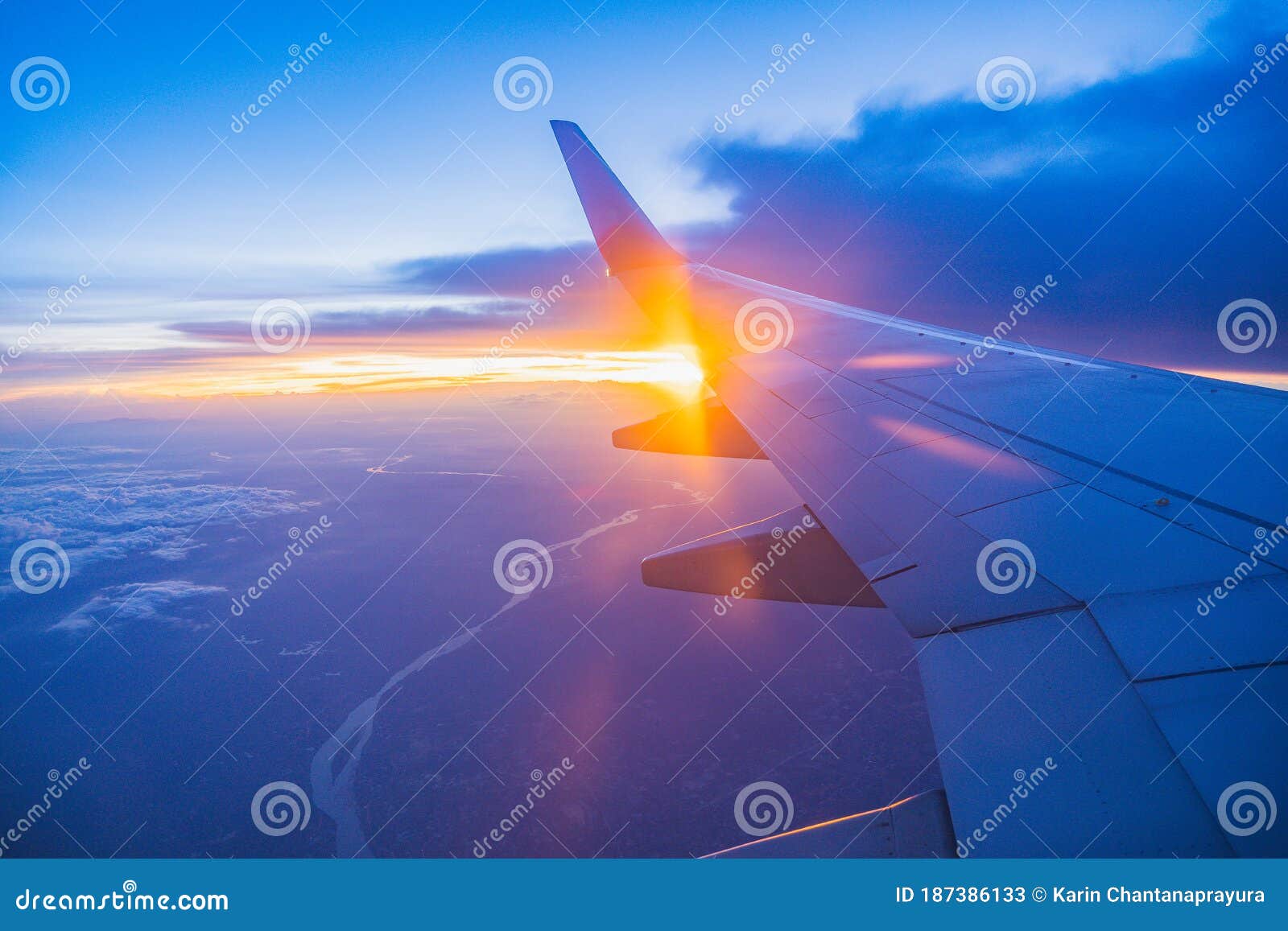 pretty sunset sky with plane