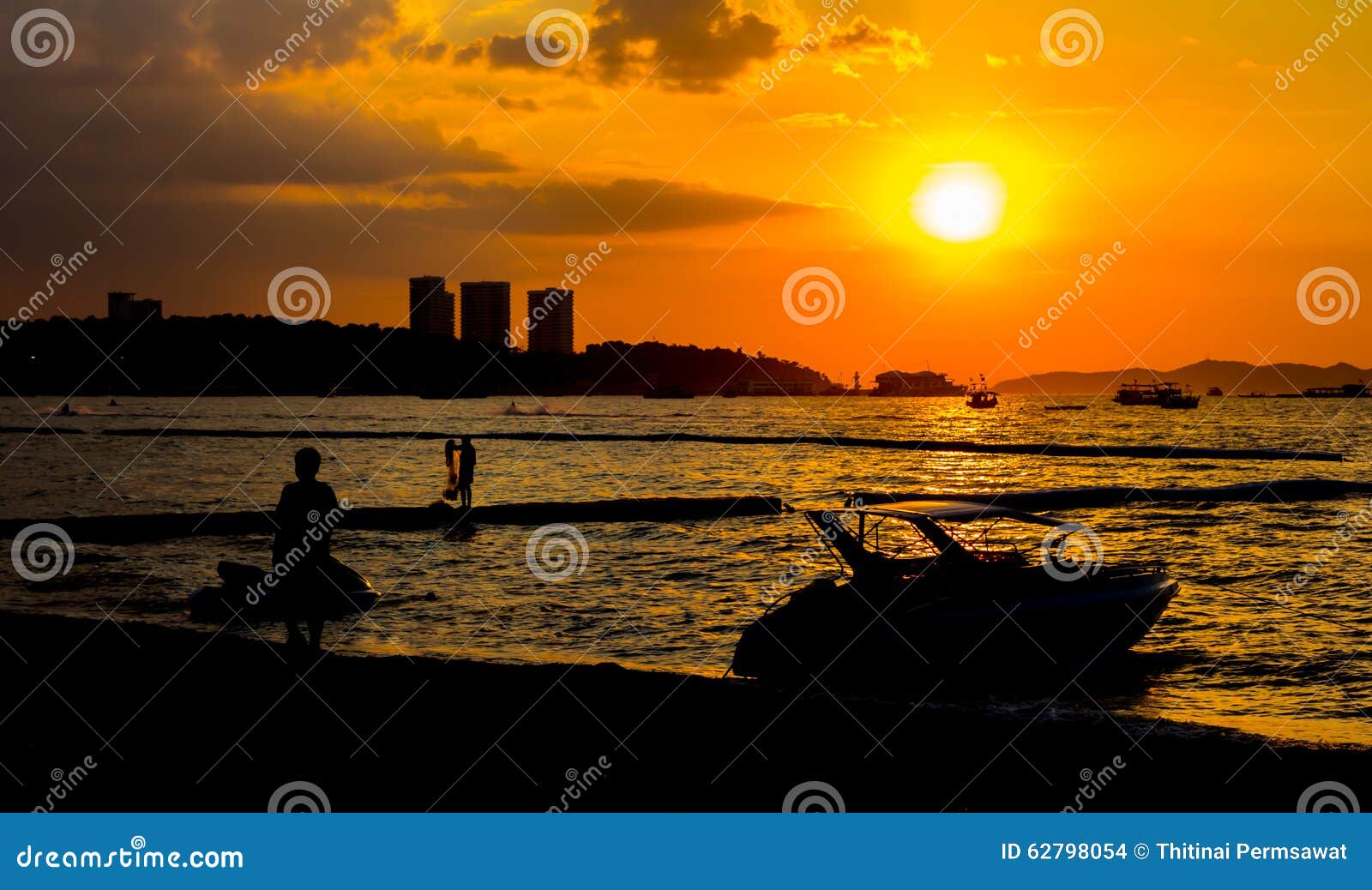 Beautiful sunset above the sea, view from the beach.