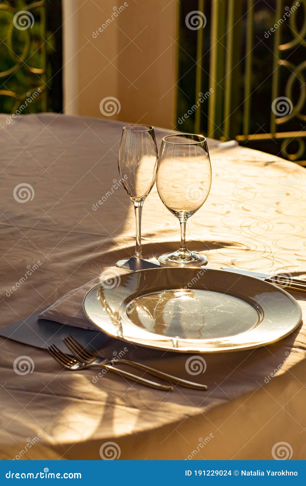 Beautiful Table Setting, with Dishes, Food, in a Summer Cafe Stock