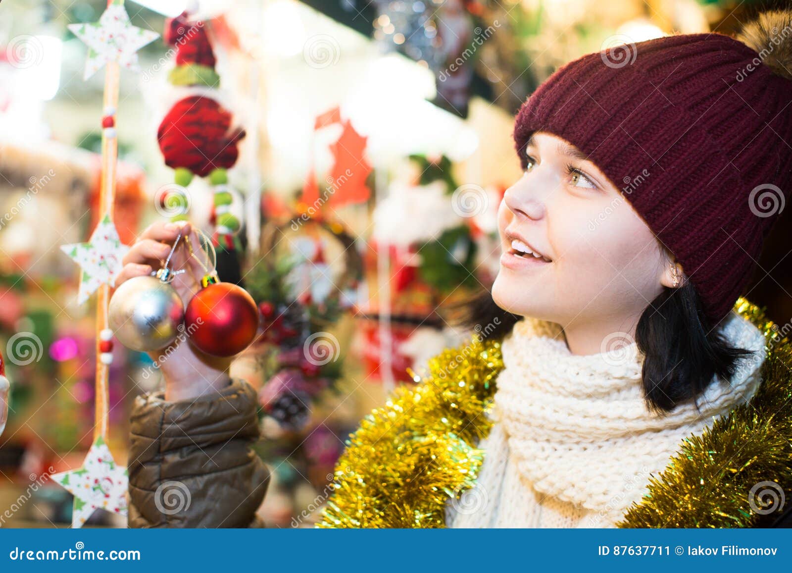 Beautiful Teen Girl with Christmas Garlands Stock Image - Image of ...