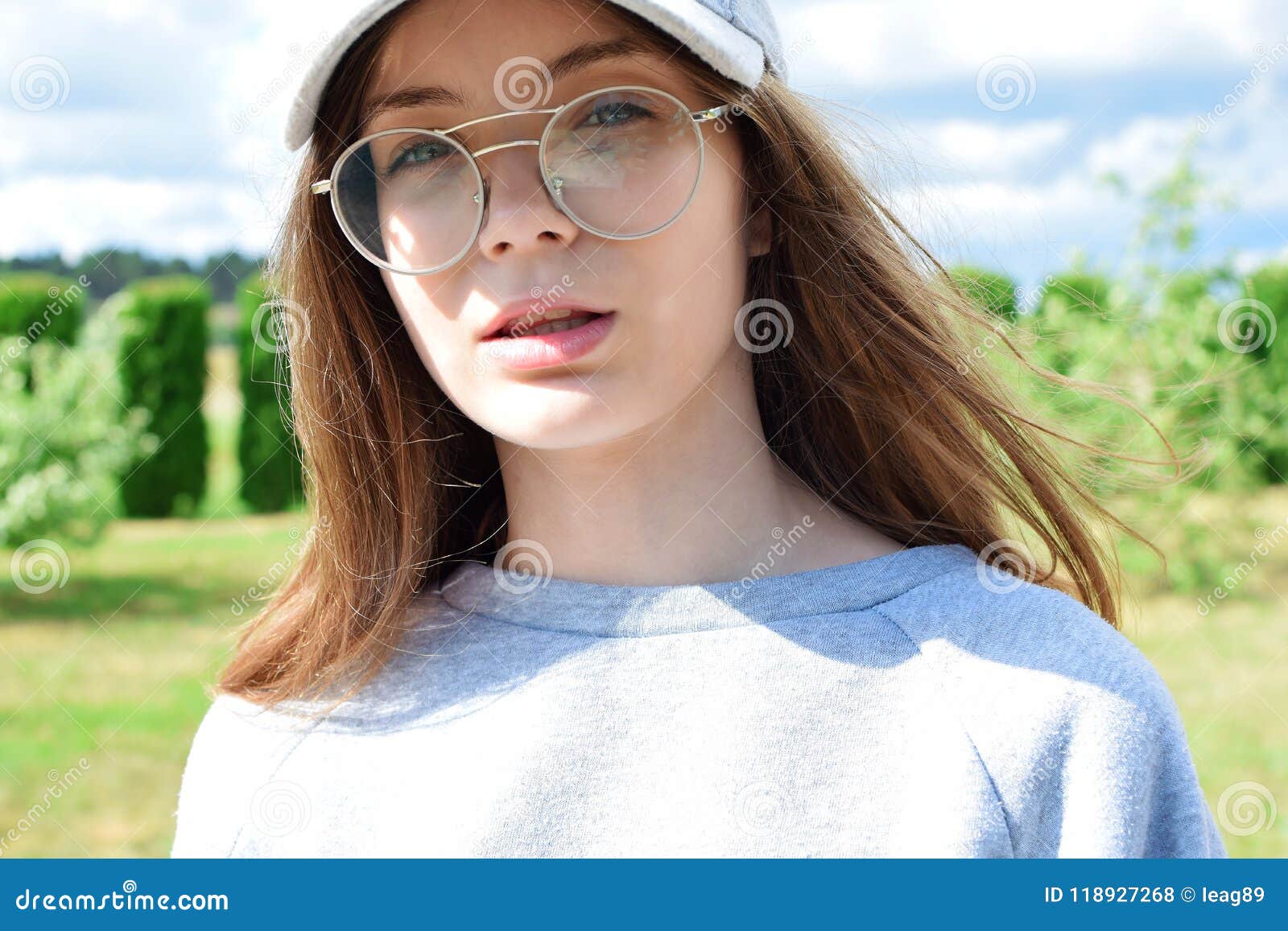 Beautiful Teen Girl With Long Brown Hair Stock Photo I