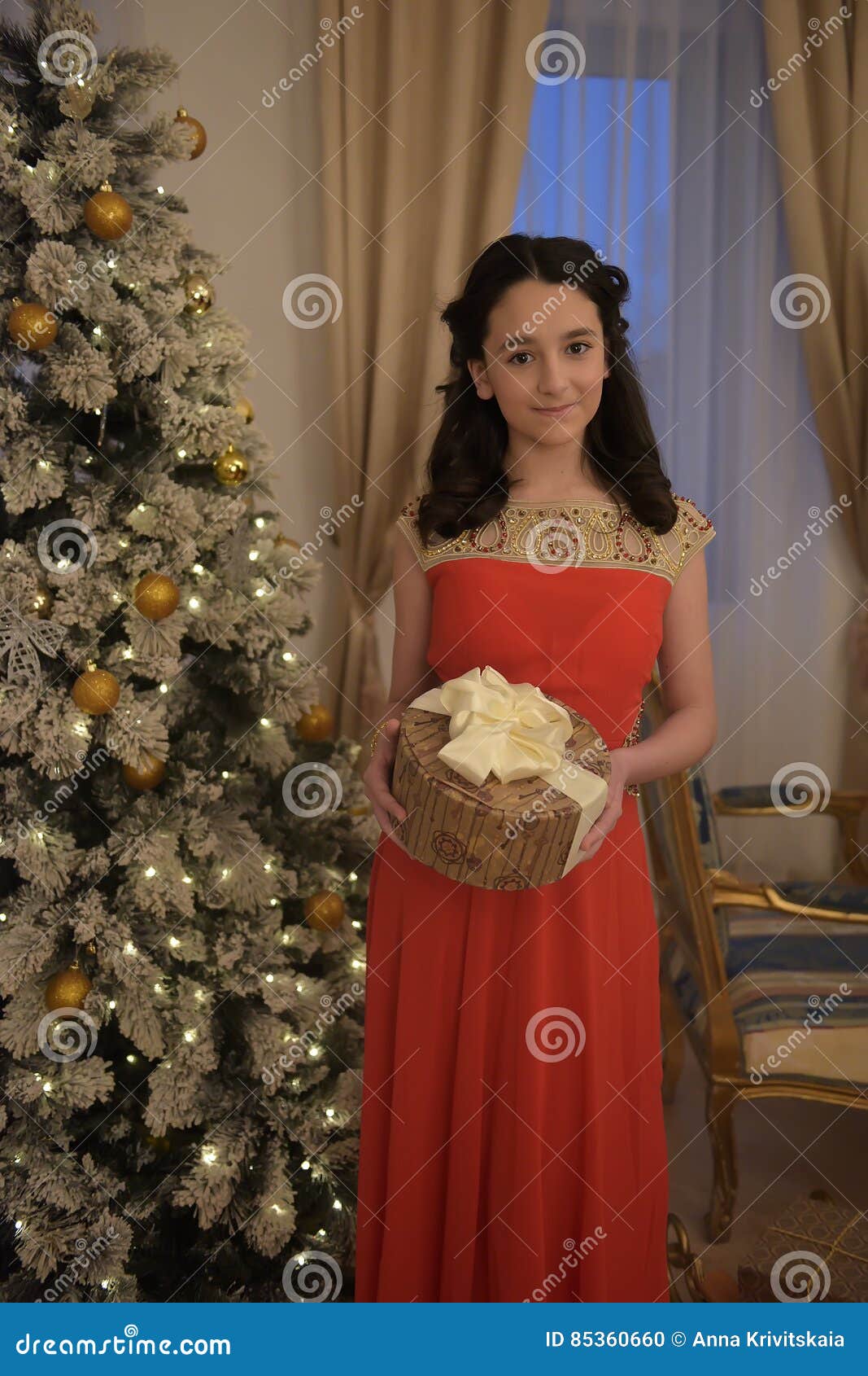 Beautiful Teen Girl in Red Dress Smart ...