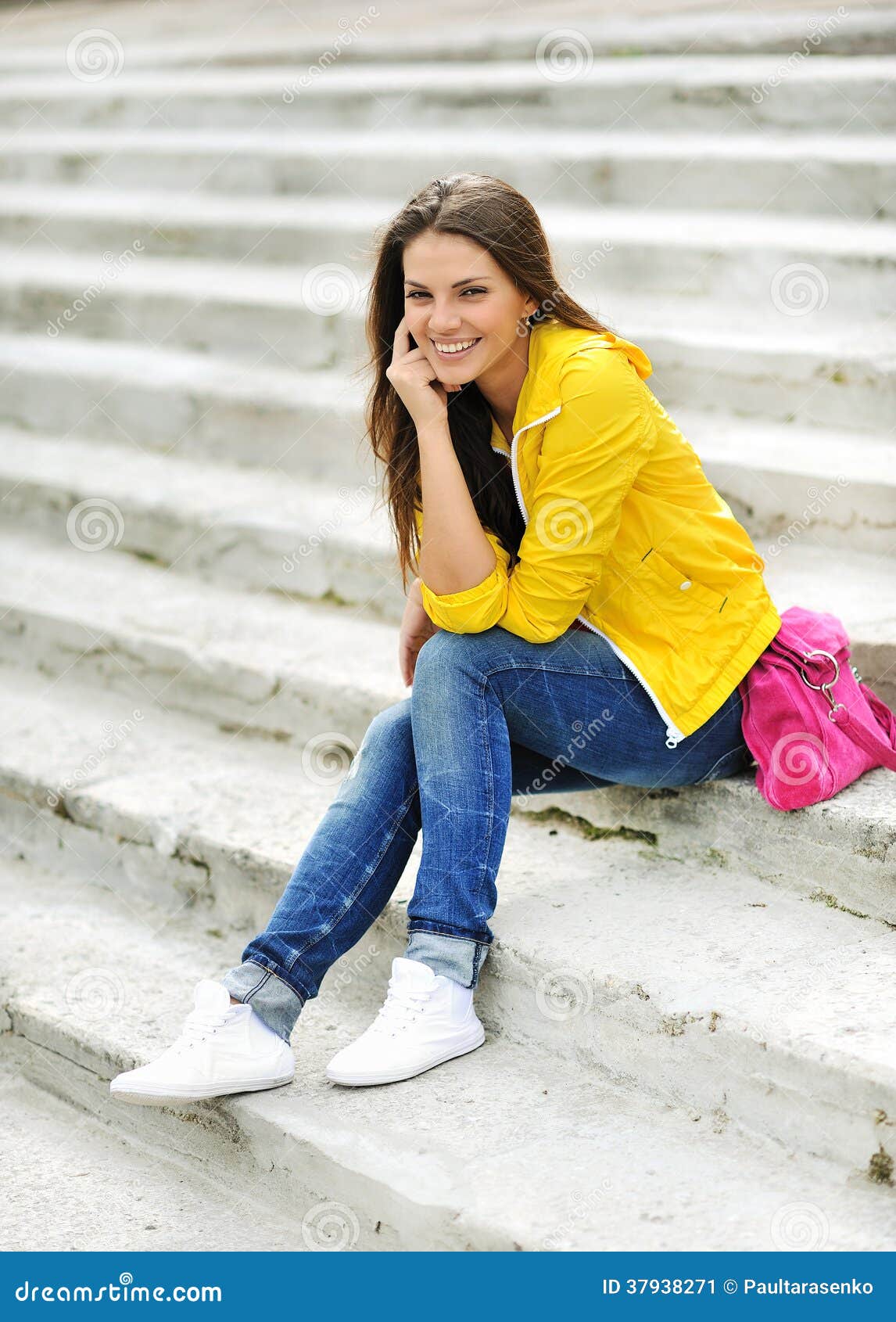 Beautiful Teen Girl Sitting on a Stairs in Colorful Clot Stock Image ...
