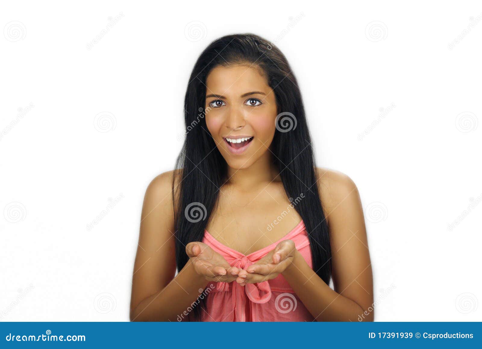 Beautiful Teen Latina With Cupped Hands Royalty Free Stock Images