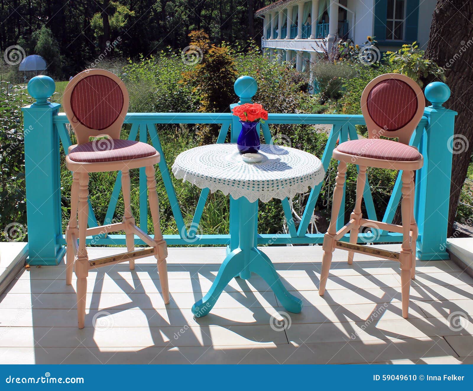 Beautiful Terrace With Bright Colored Furniture In Country Resta