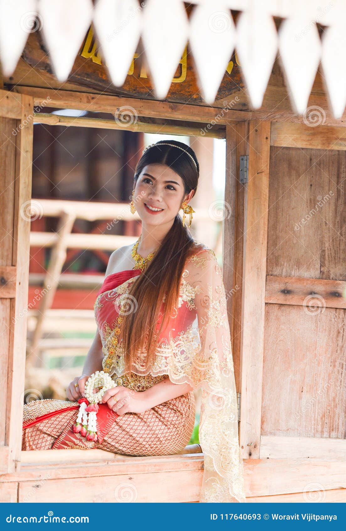 Asian Beautiful Woman Wearing Thai North Traditional 