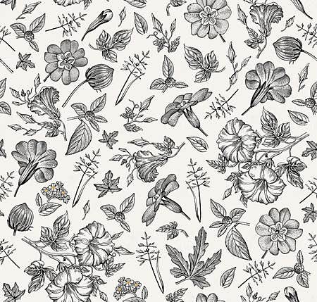 Seamless Pattern. Realistic Isolated Flowers. Vintage Background ...